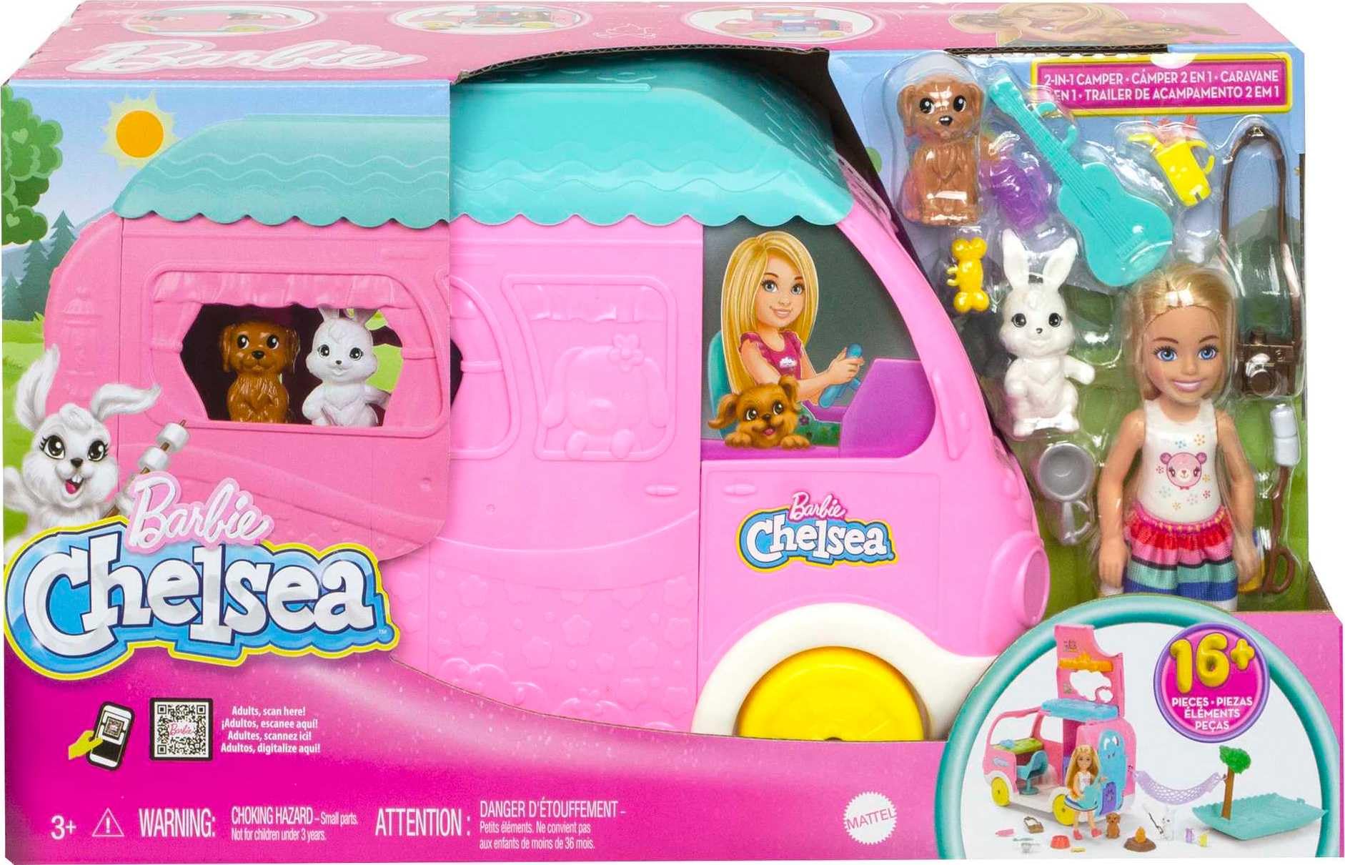 Barbie Chelsea 2-in-1 Camper Playset - Transforming Vehicle with Doll, 2 Pets & 15 Accessories for Kids 3+ 3