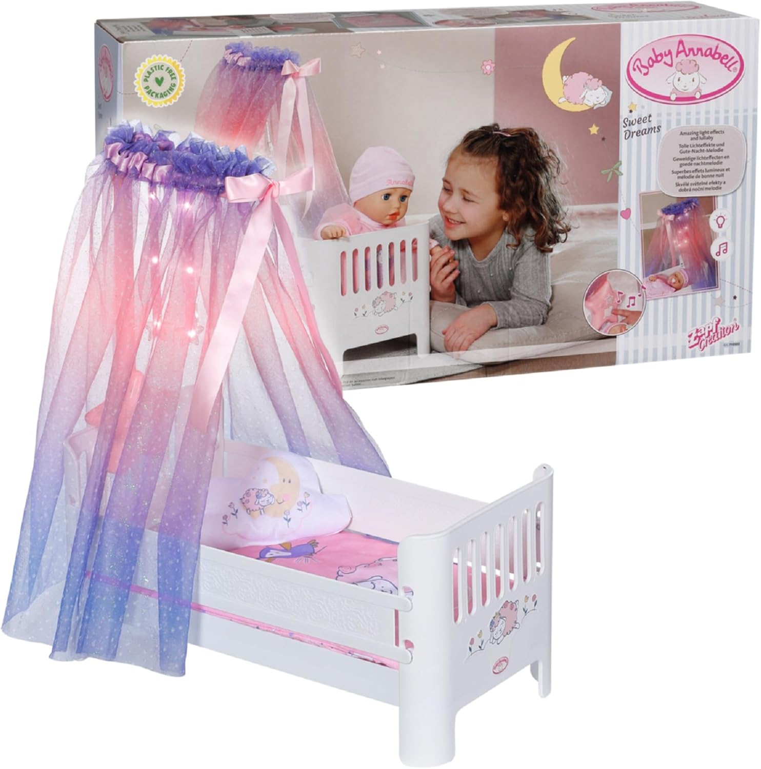 Baby Annabell Sweet Dreams Bed - Light-Up Canopy with Lullaby & Bedding Set 1