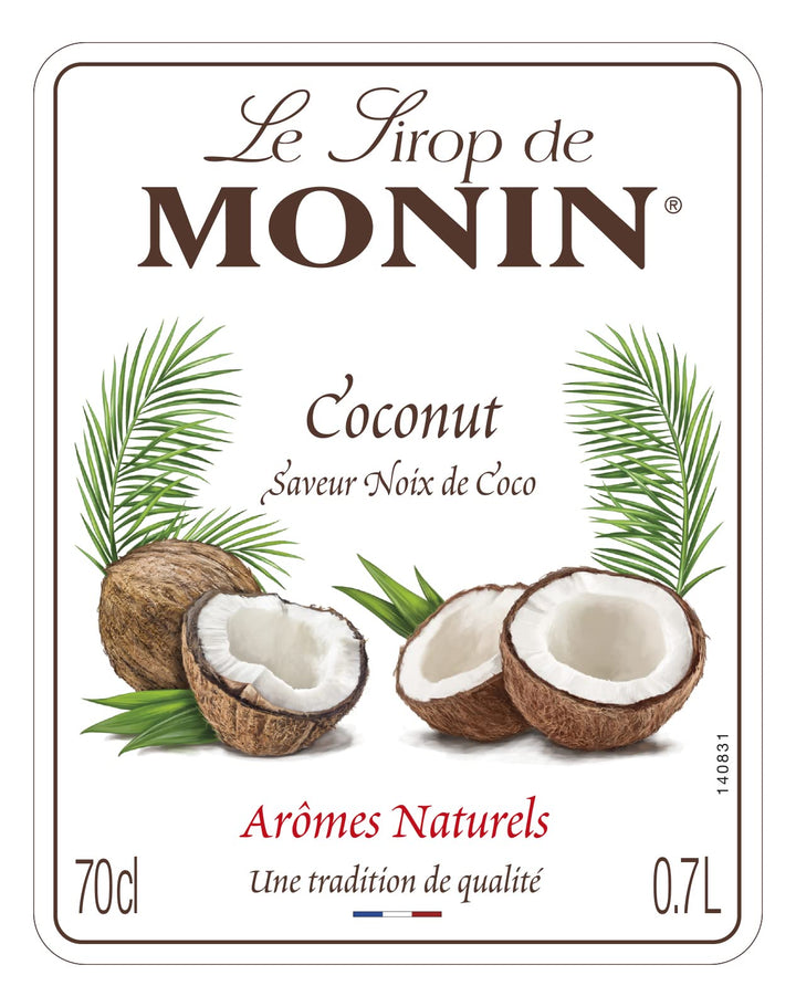 MONIN Premium Coconut Syrup 700 ml - Vegan, Allergen-Free, Natural Flavouring for Coffee, Cocktails & Mocktails