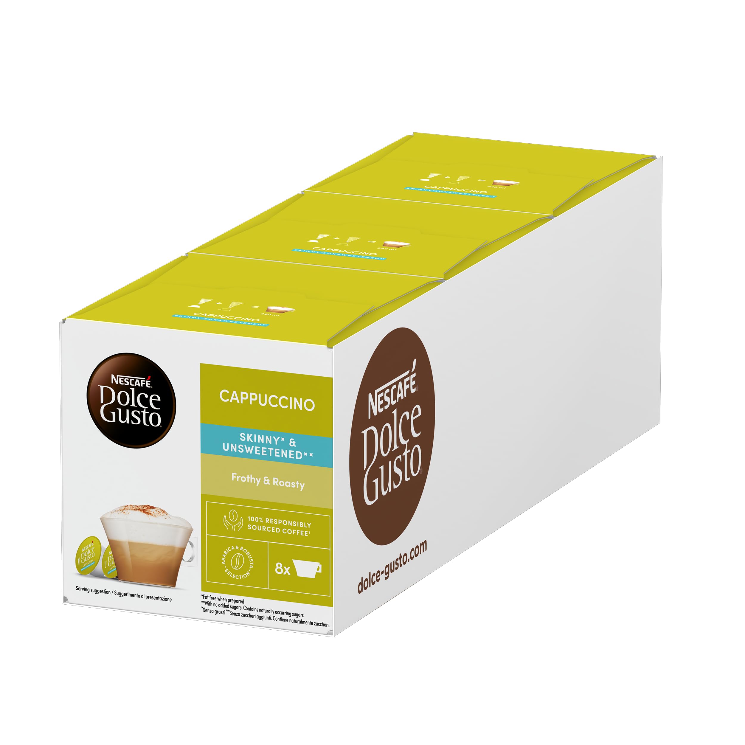 Nescafé Dolce Gusto Cappuccino Skinny & Unsweetened Coffee Pods - 16 Count (Pack of 3)