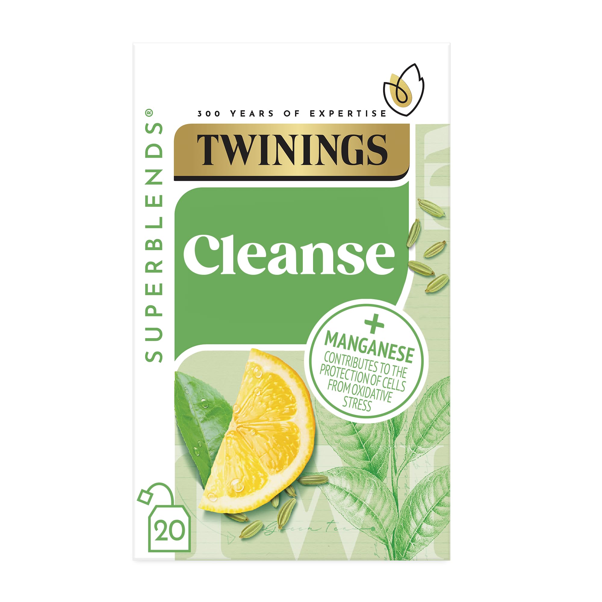 Twinings Superblends Cleanse Tea - Green Tea Herbal Infusion with Matcha, Lemon & Fennel Seeds, 20 Biodegradable Tea Bags