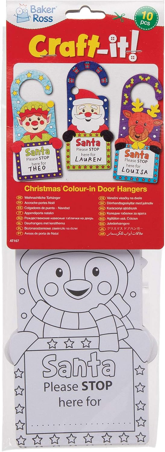 Baker Ross AT167 Christmas Colour in Door Hangers - Pack of 10 Festive Papercraft Decorations 2