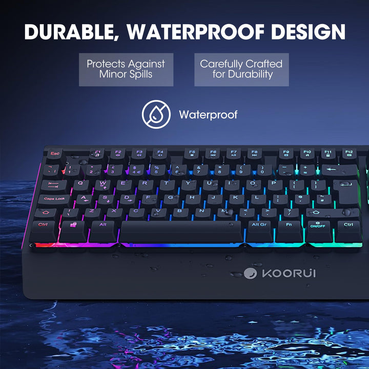 KOORUI Gaming Keyboard Mouse Set - 104-Key QWERTY Mechanical-Like Keyboard with Palm Rest & 6-Button Gaming Mouse, Black