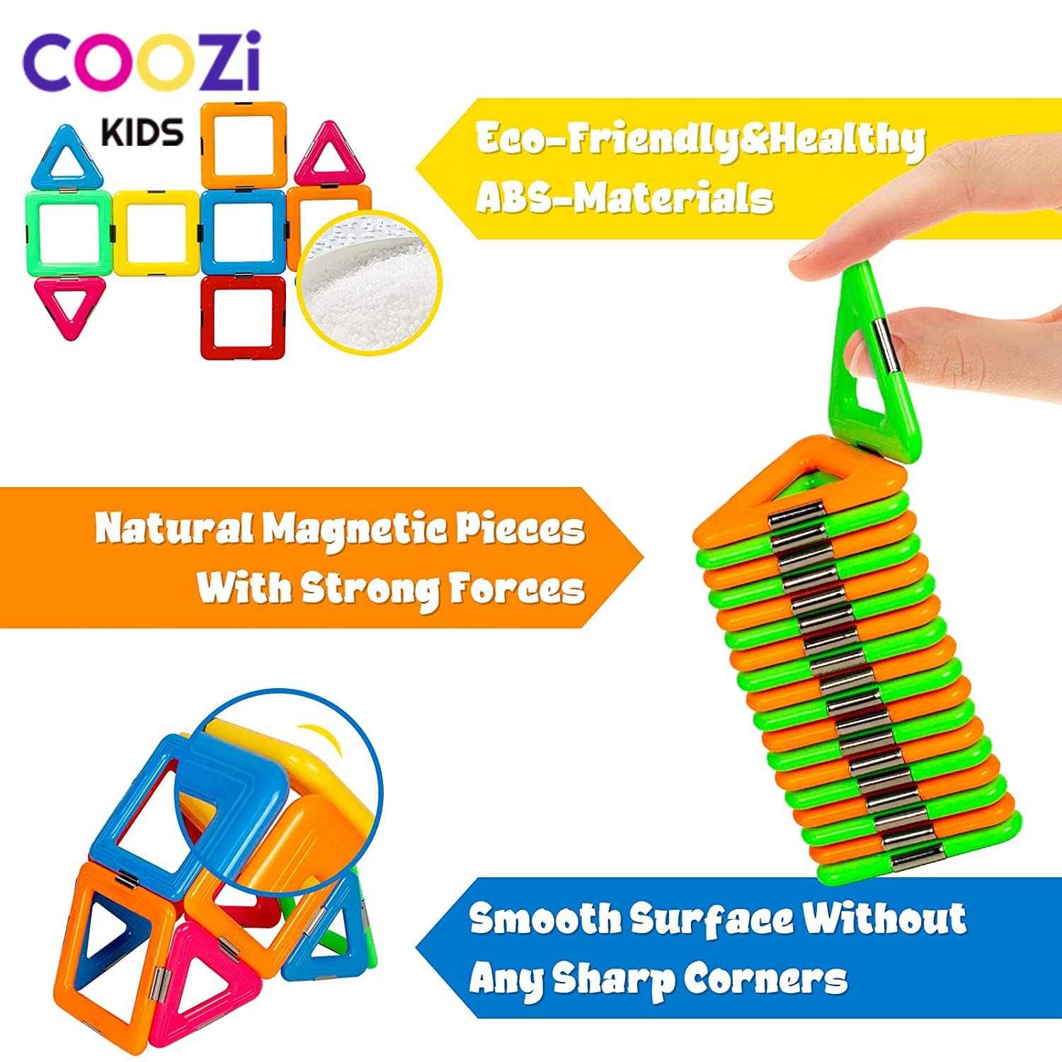 COOZI Magnetic Tiles for Kids - 40pc STEM Magnetic Building Blocks Set for Ages 3+ 6
