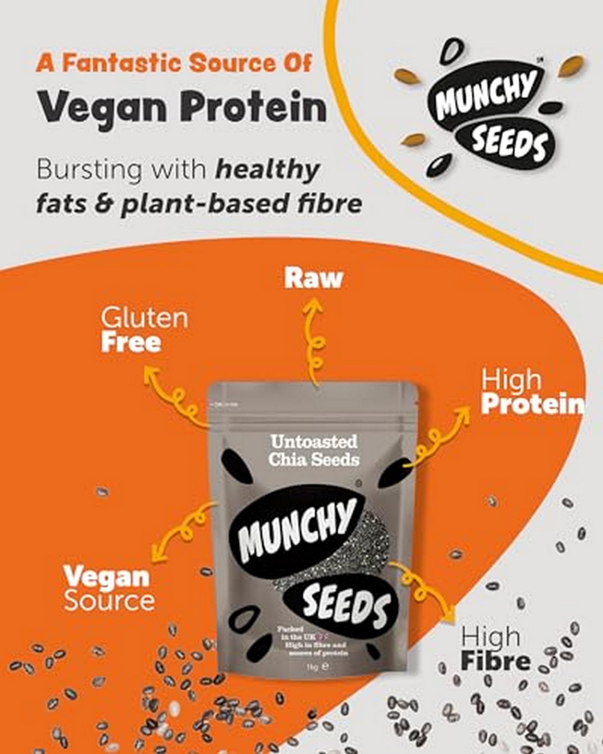 Munchy Seeds Raw Chia Seeds - 1kg Bag | High Protein | Gluten Free | Vegan 3