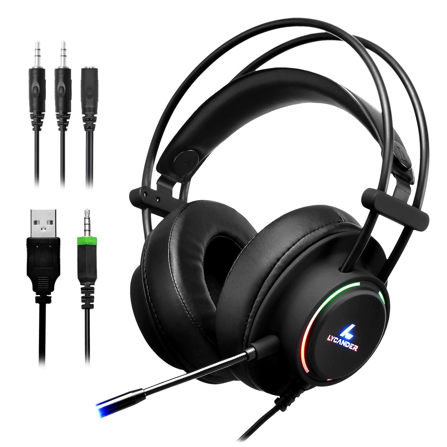 LYCANDER LGH-569 Gaming Headset with Microphone, 50mm Drivers, LED Light, 3.5mm for PC, PS, Xbox, Switch 7