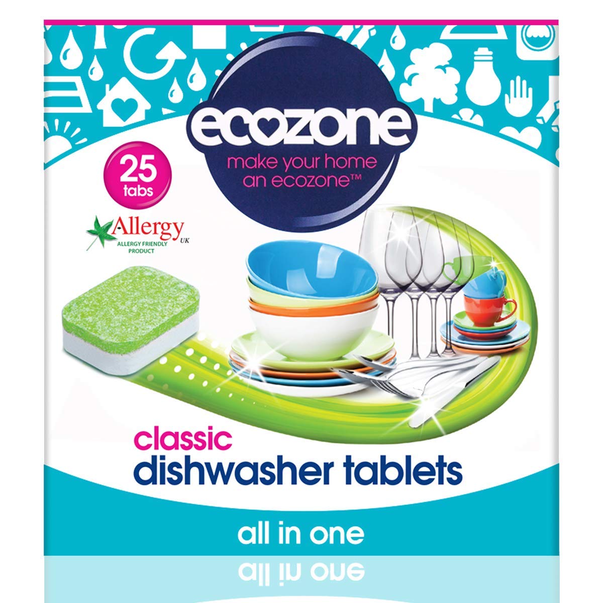 Ecozone All In One Classic Dishwasher Tablets - Plant-Based, Plastic Free, 25 Count