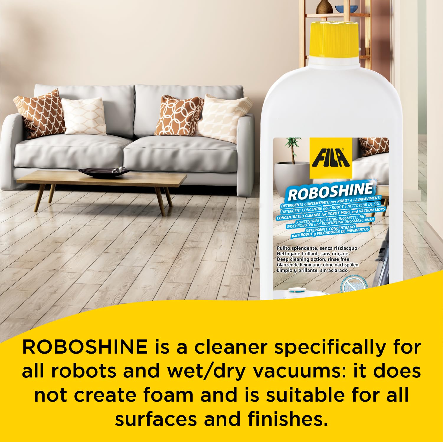 FILA Surface Care Solutions ROBOSHINE Robot Vacuum Cleaner Detergent | 1L | Spring Scent | Non-Foaming 3