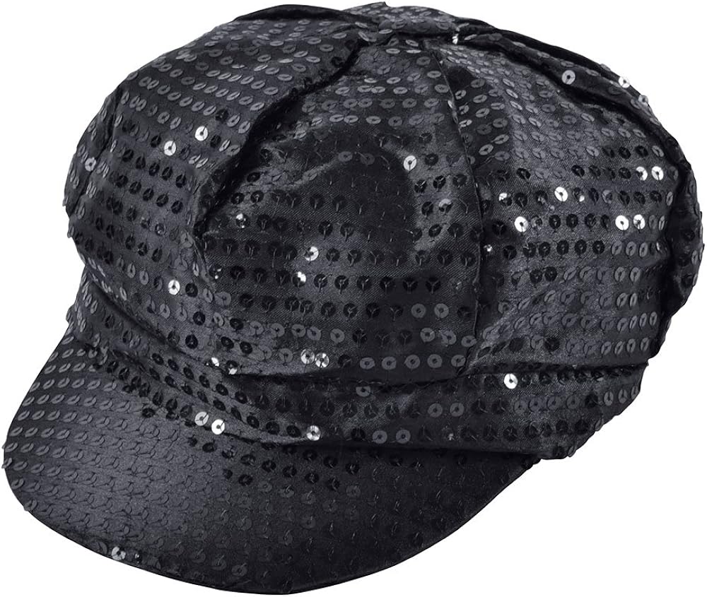 Bristol Novelty BH540 Sequin Cap 70’s Style Black Hat 1