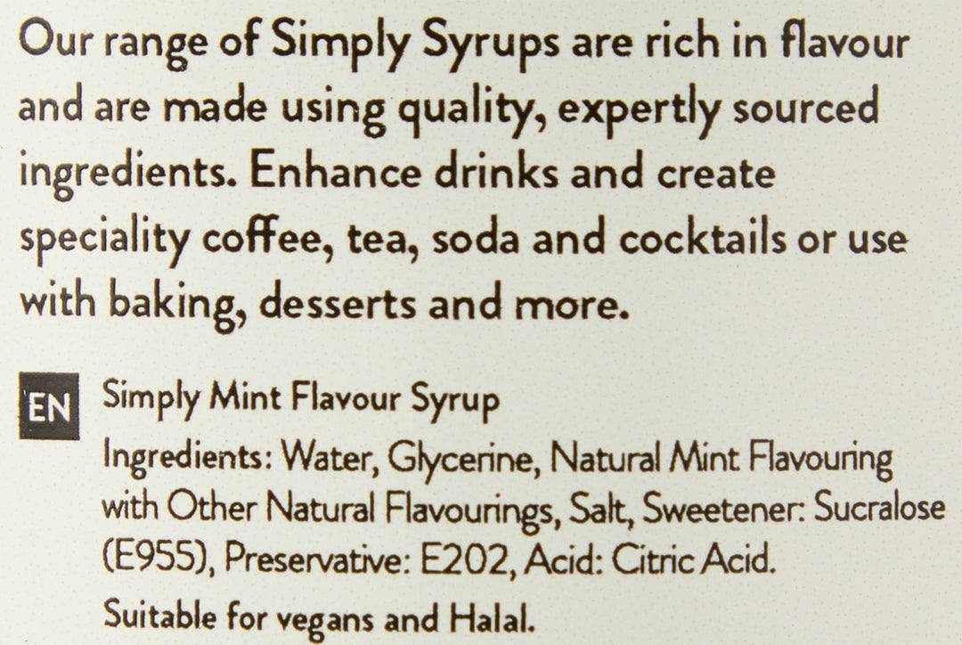 Simply Sugar Free Mint Syrup, Low Calorie, Vegan & Nut Free Flavoured Syrup
