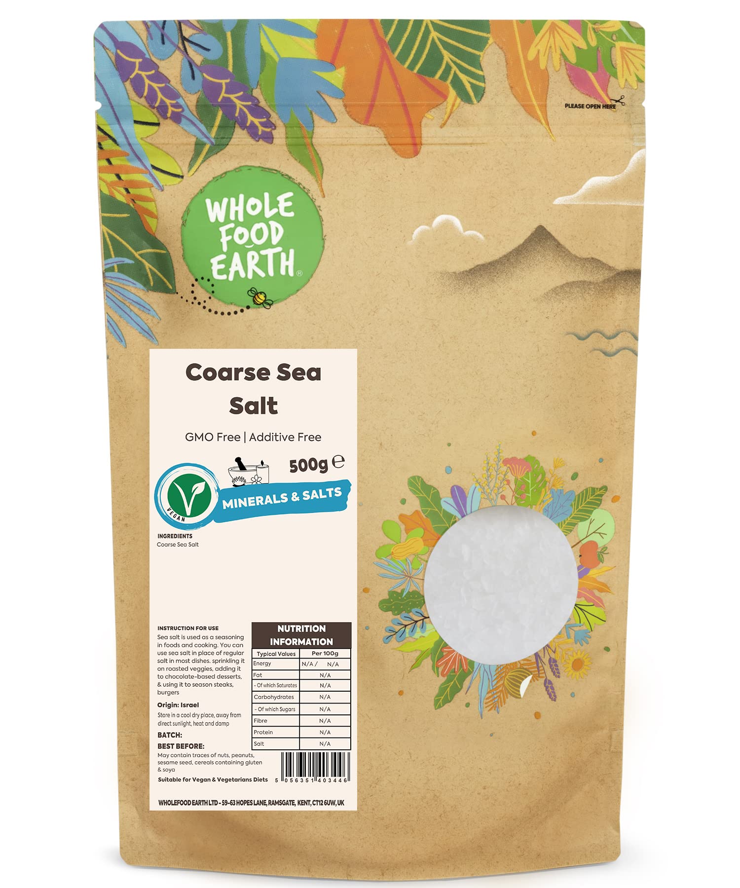 Wholefood Earth Coarse Sea Salt - 500g Bag | GMO Free | Additive Free 1