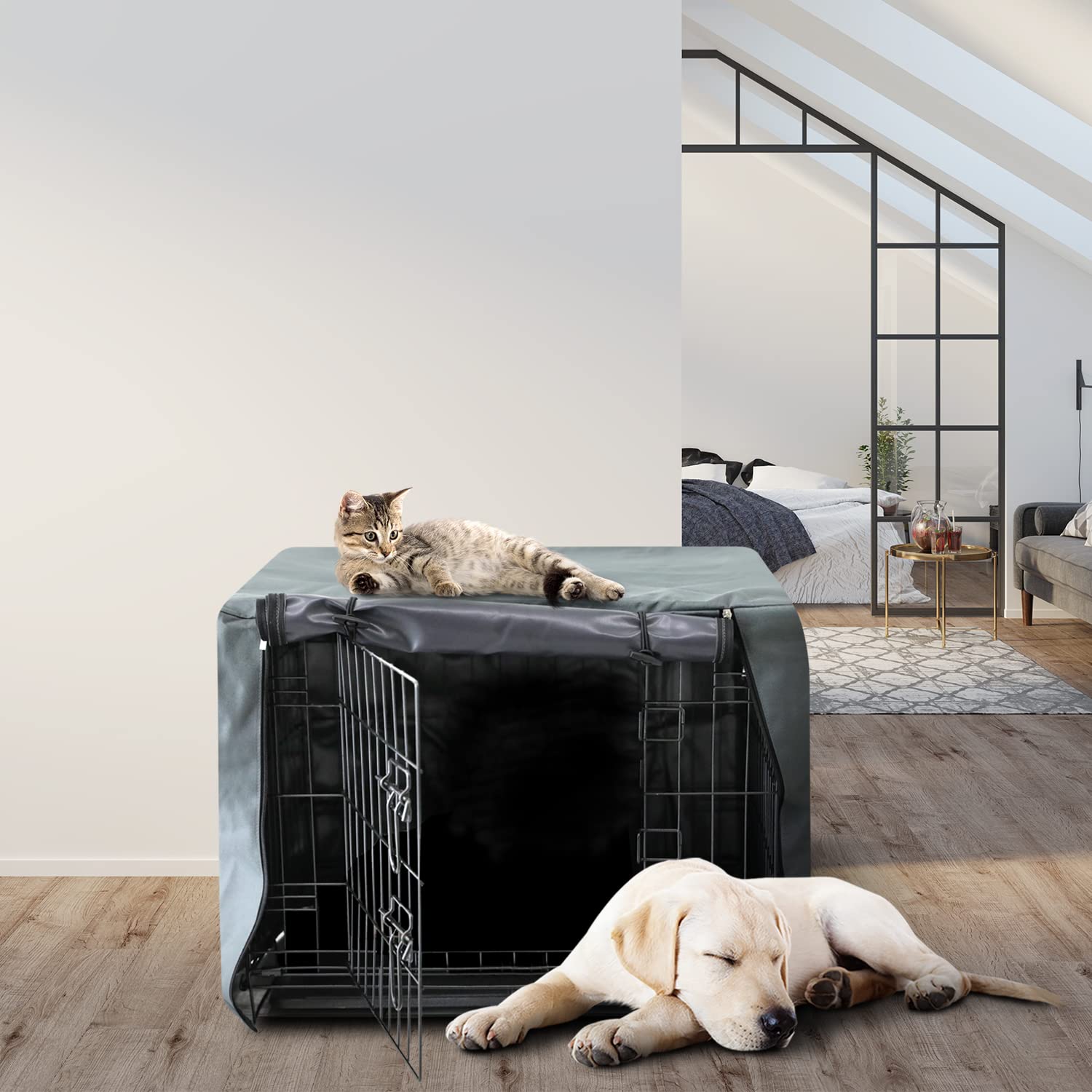 FurDreams Premium Crate Cover for 48 Inch Dog Crate - Durable Polyester with PVC Coating | Grey 7