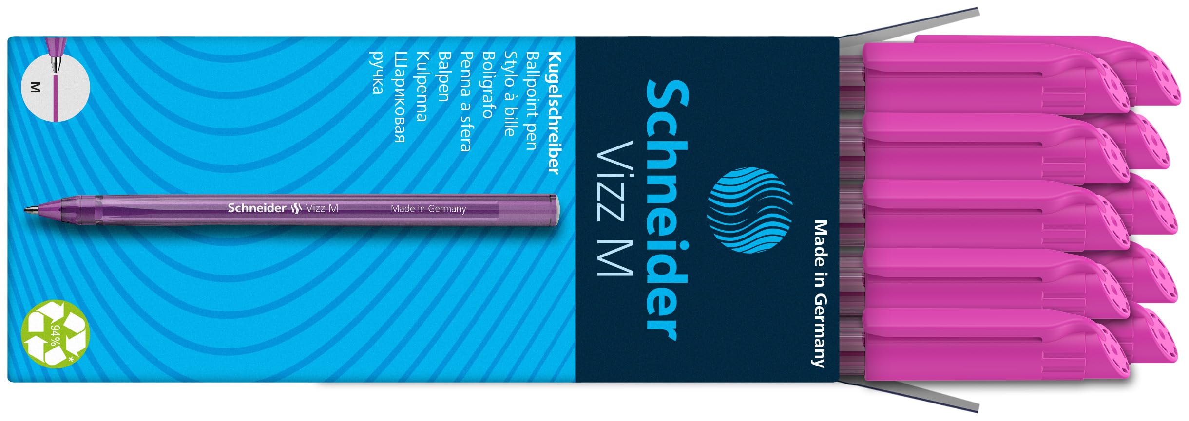 Schneider Vizz Ballpoint Pen - 10 Pack Pink Ink, 0.7mm Medium Point | 94% Recycled Housing 5