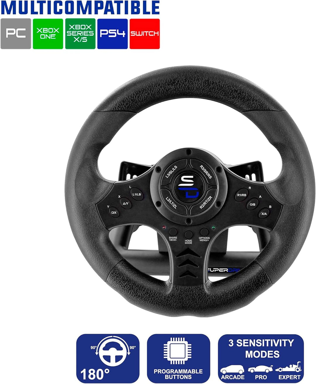 Superdrive SV450 Racing Steering Wheel with Pedals & Paddle Shifters for Xbox, PS4, Switch, PC