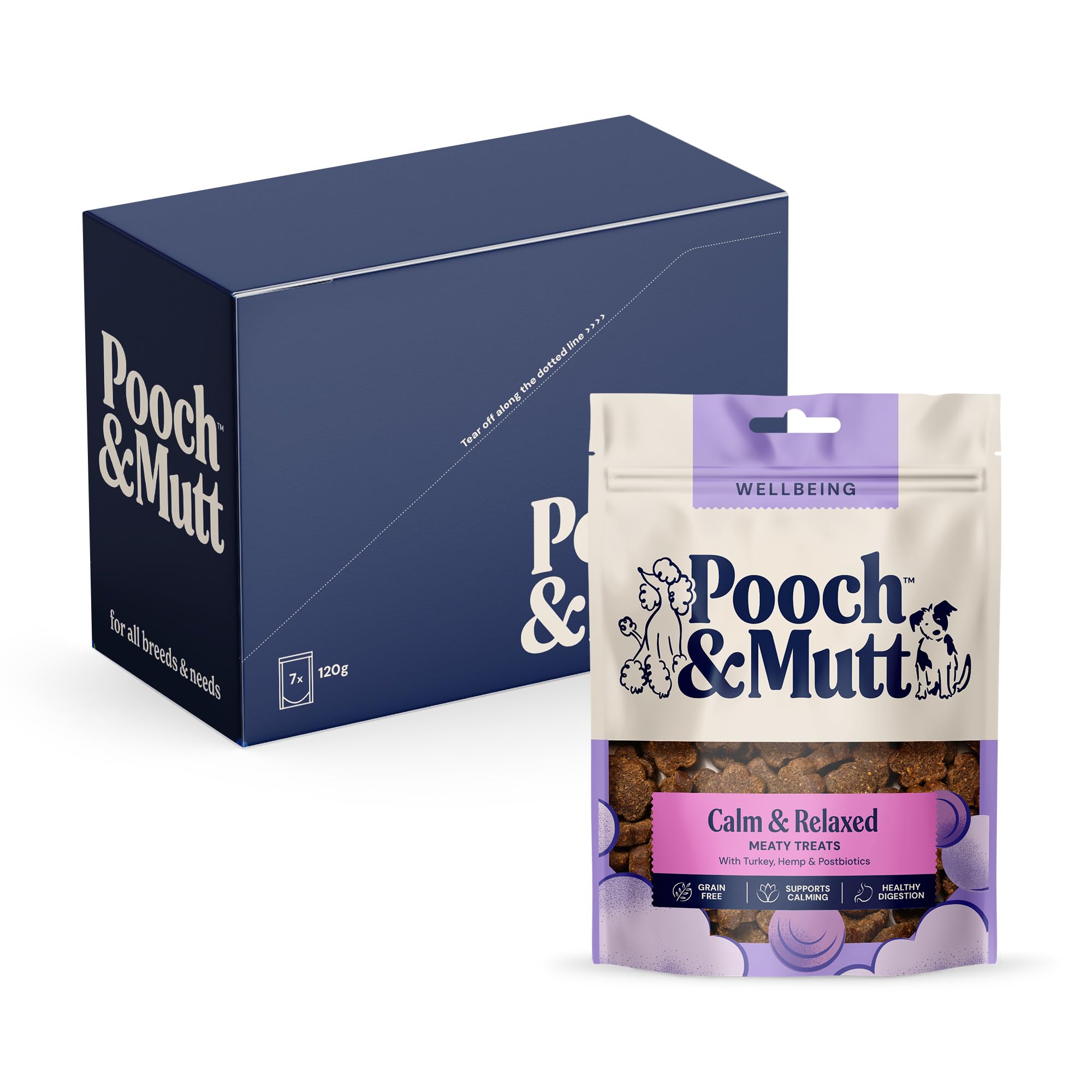 Pooch & Mutt Calming Meaty Treats - Grain Free Turkey Flavor | Probiotics & Collagen | 840g Bag