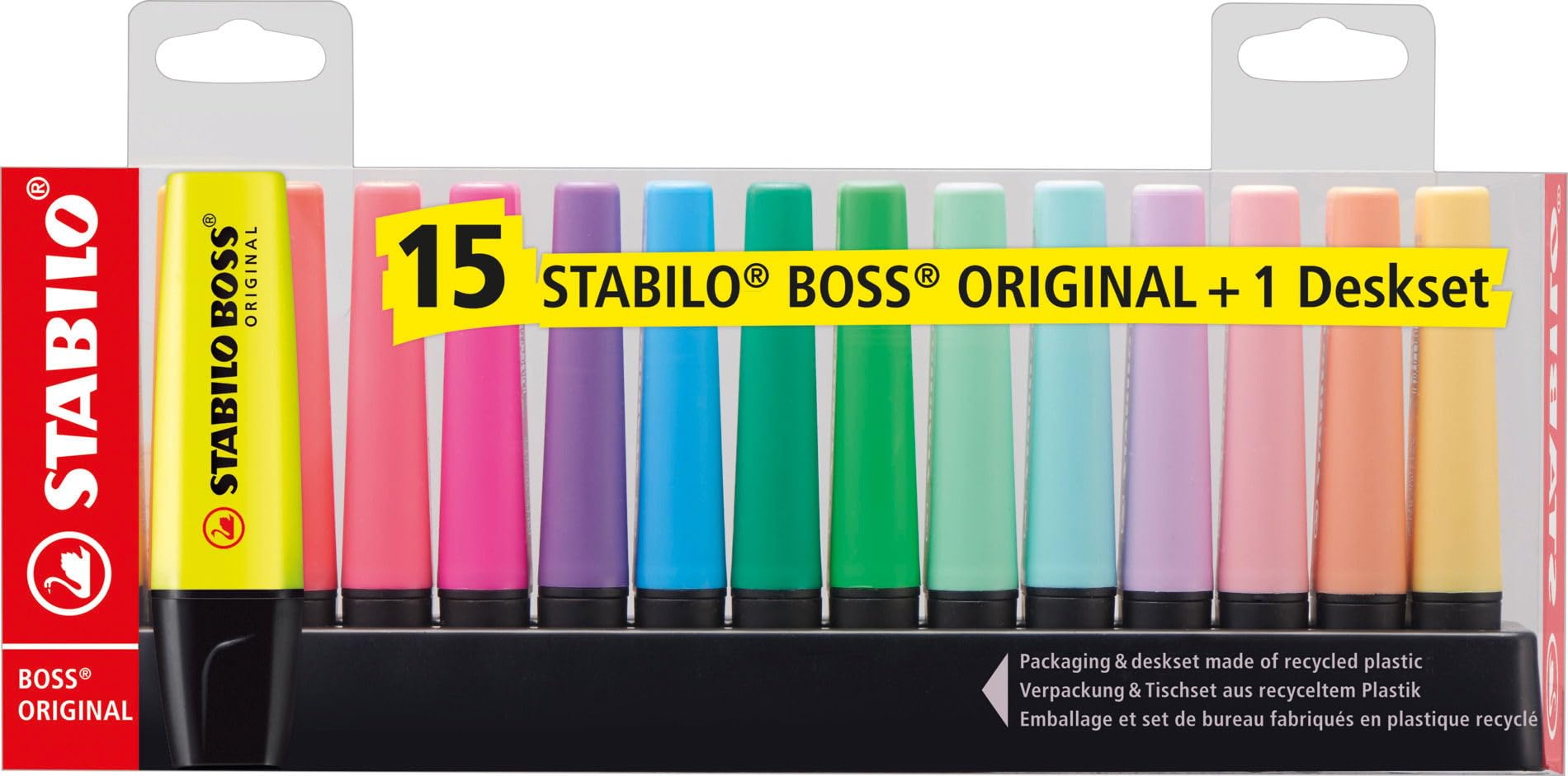 STABILO BOSS ORIGINAL Highlighter - Deskset of 15 (9 Neon, 6 Pastel) | 4 Hour Cap-Off Time | 2mm & 5mm Line Widths 2