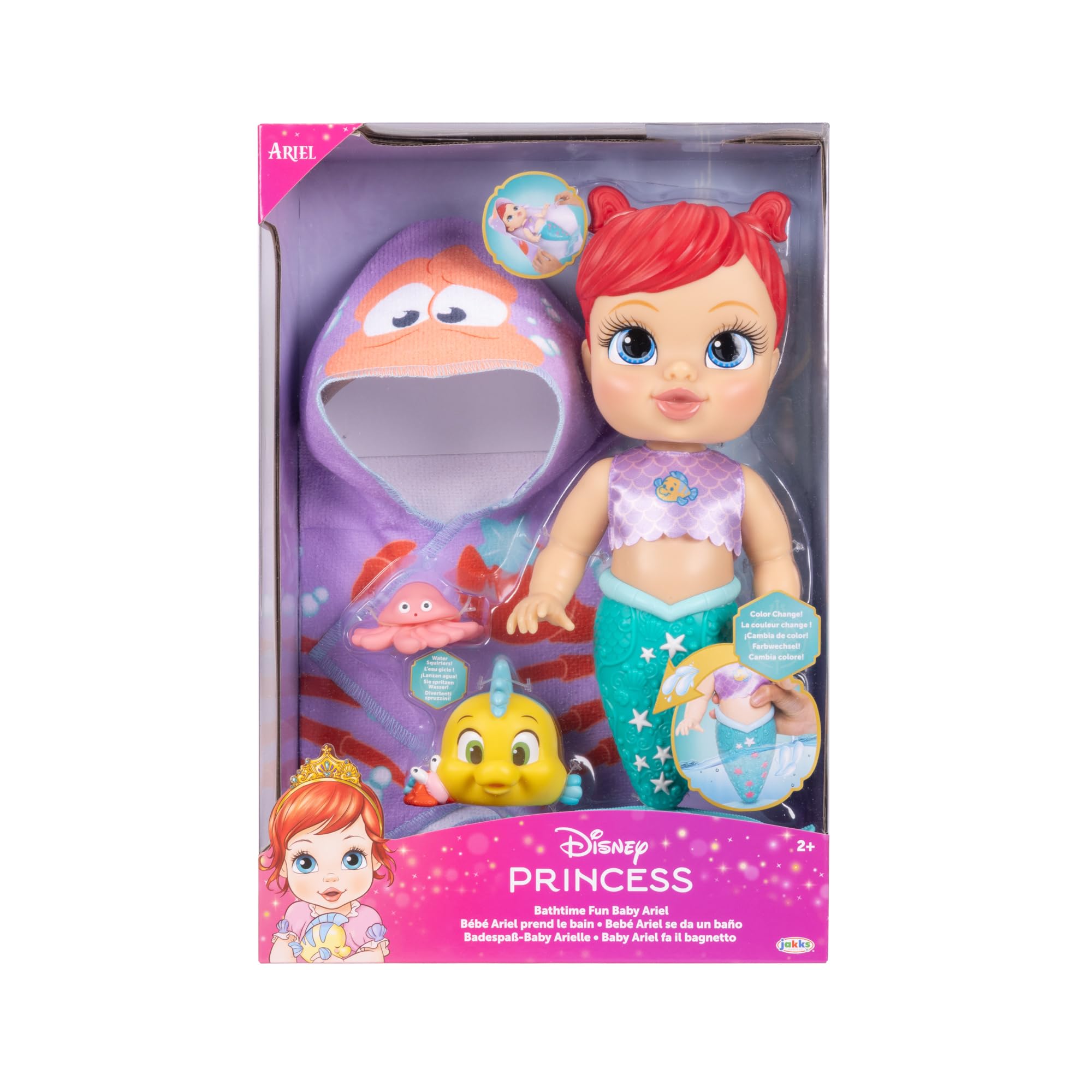 Disney Princess Bathtime Baby Ariel Playset - Color Change Mermaid Doll with Water Squirters 1