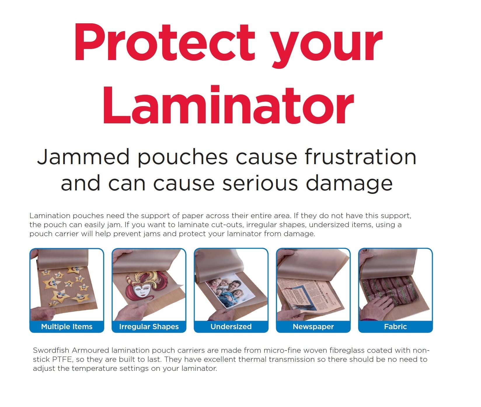 Swordfish Armoured Non-Stick PTFE Laminating Pouch Carrier - A3 Size | Protects Laminator | Pack of 1