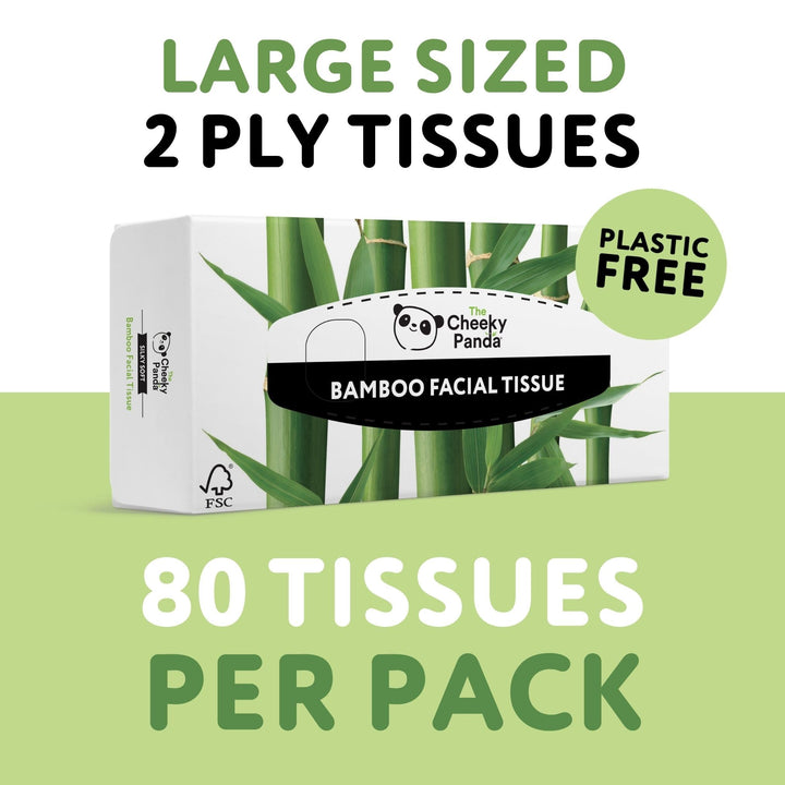 The Cheeky Panda – Bamboo Facial Tissues 3-Ply Flat Box (80 Tissues) Hypoallergenic, Plastic-Free, Eco-Friendly