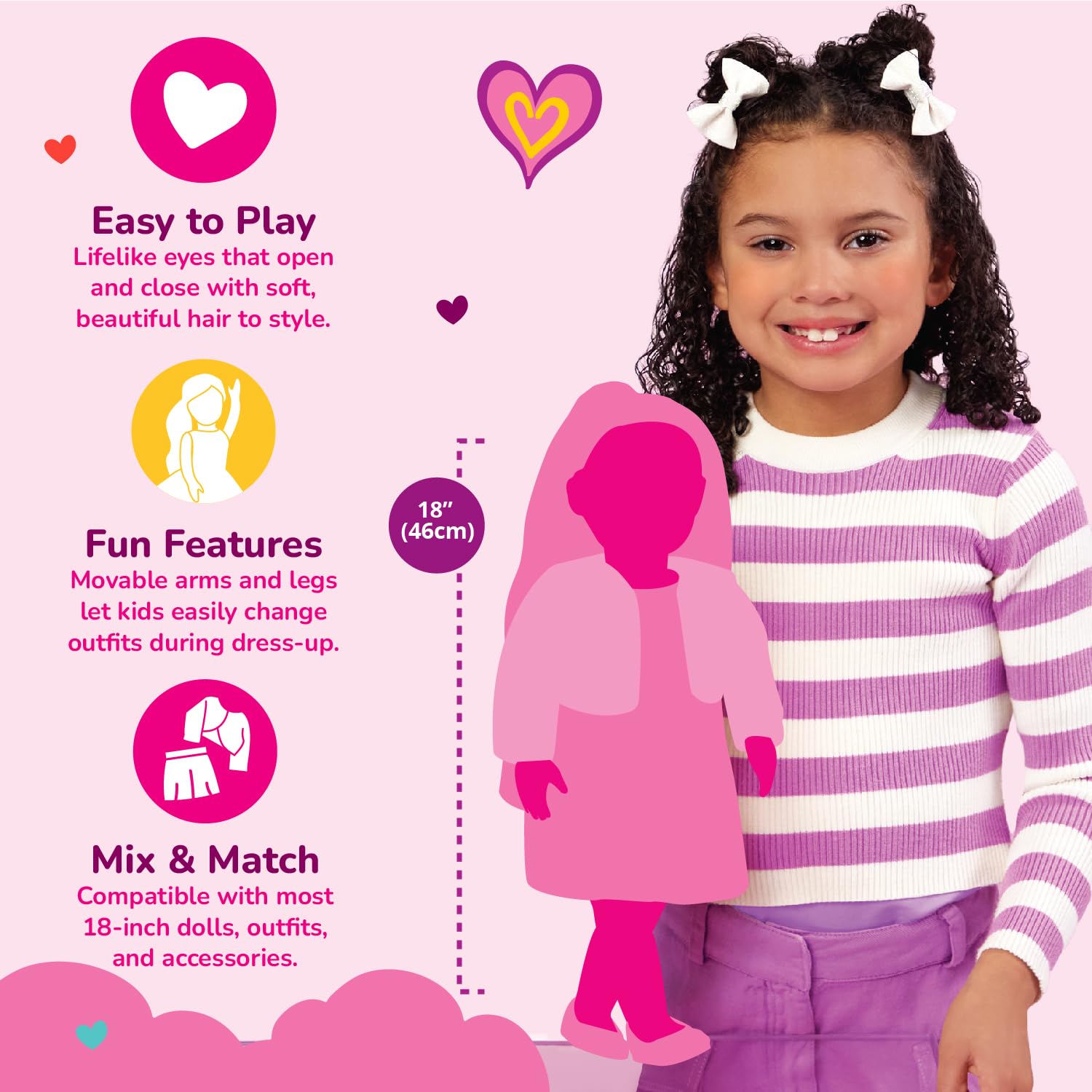 Our Generation Elara & Lumina 18-Inch Doll & Horse Foal Set with Matching Pink Hair Accessories 6