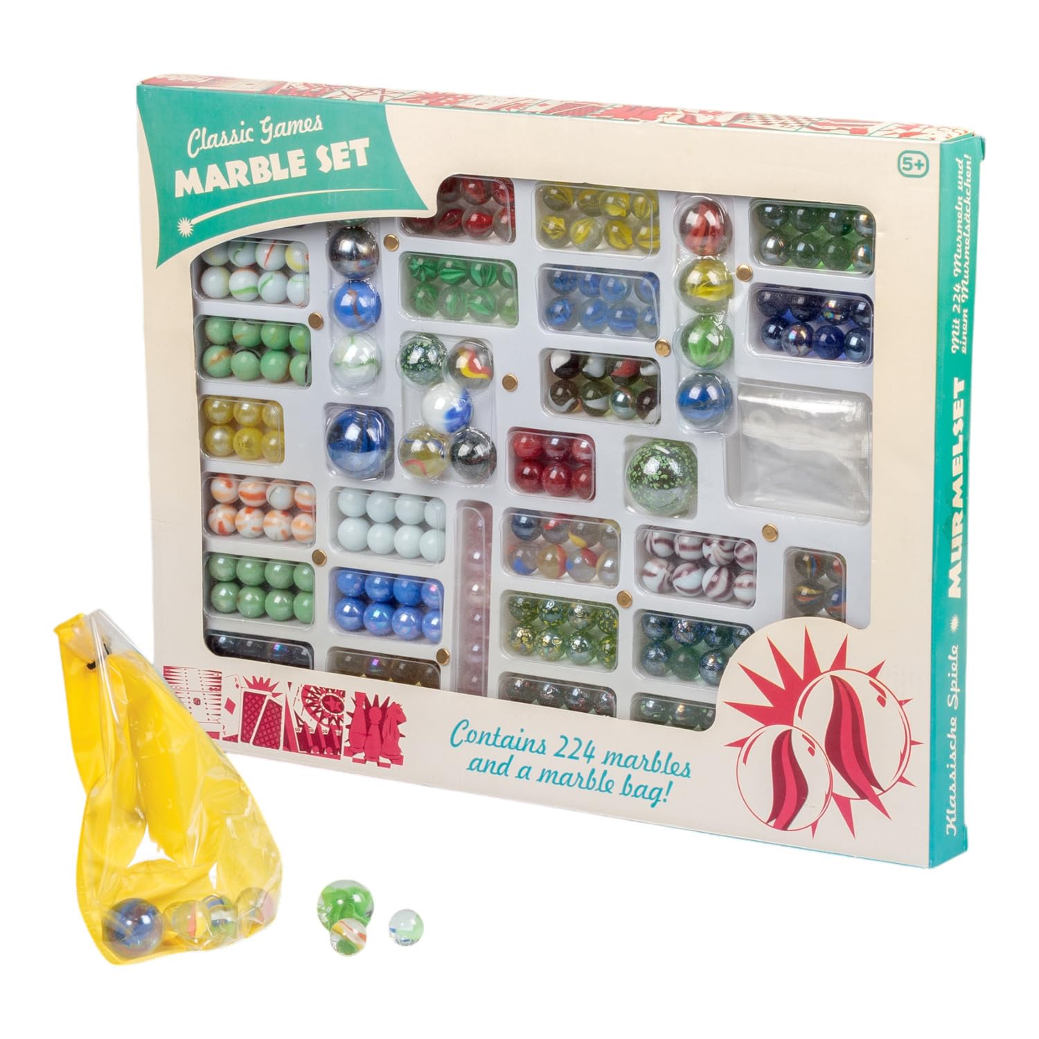 Tobar Marbles - Box of 224 Mixed Designs in Multi-Colored Glass 2