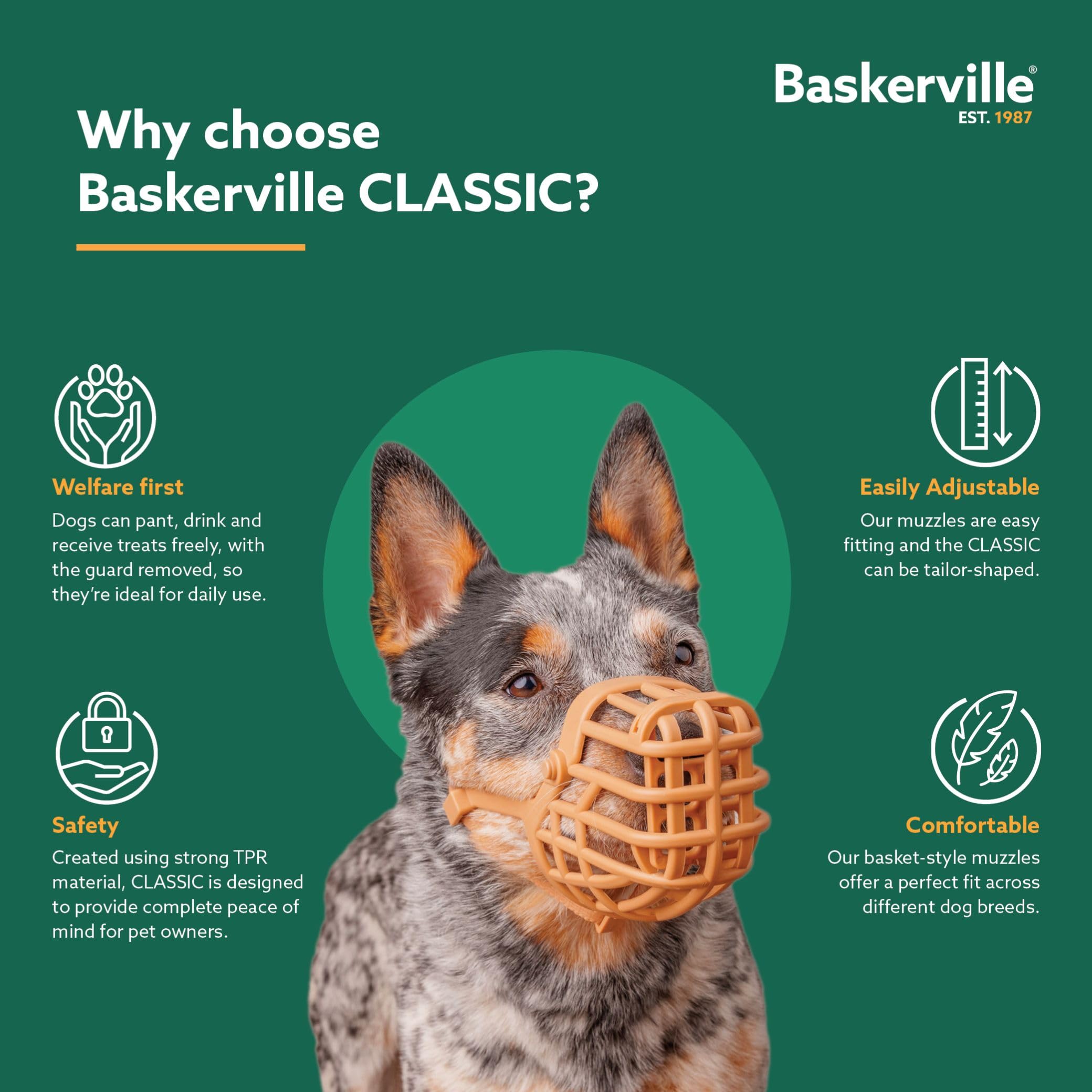 Baskerville Classic Basket Muzzle - Size 5, Prevents Biting & Scavenging | Brown 8