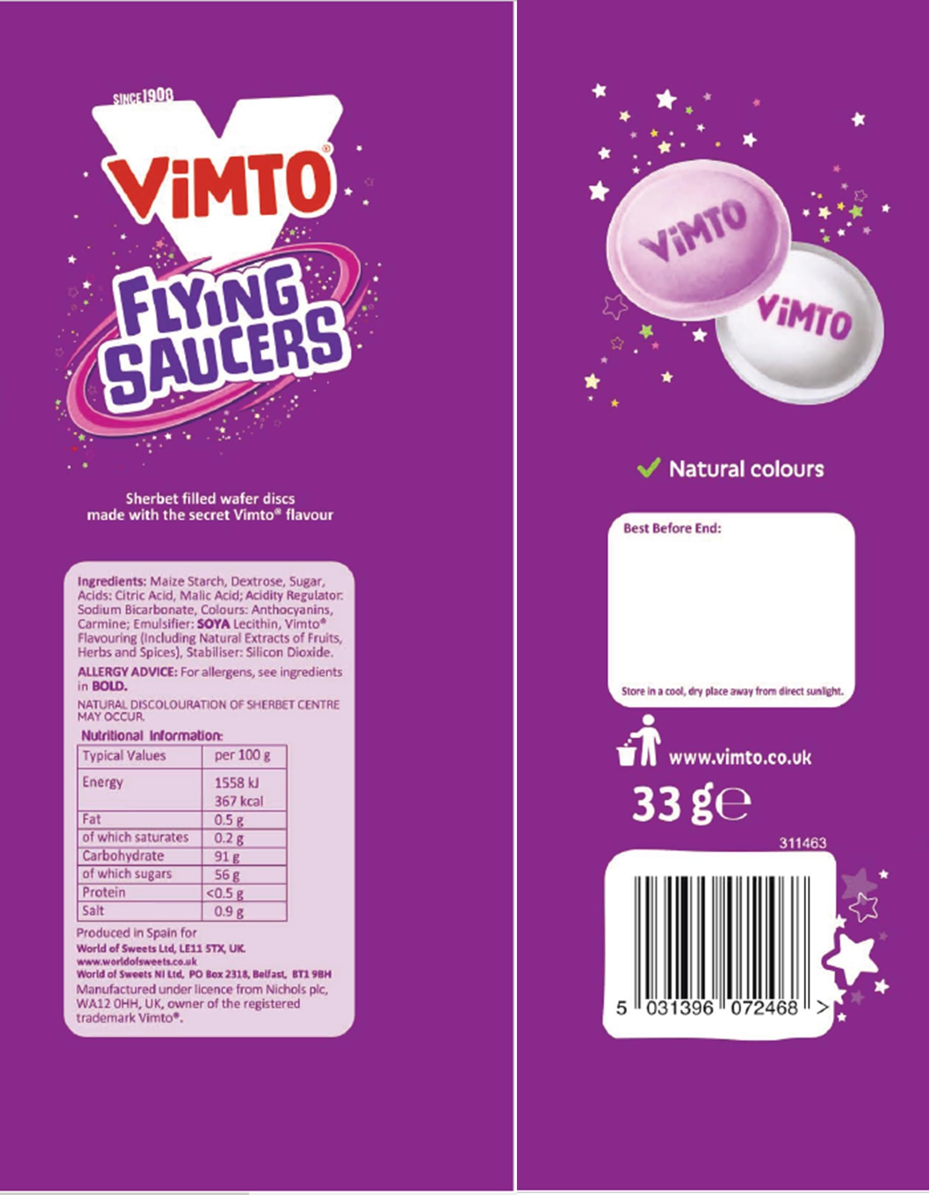 Vimto Flying Saucers - Tangy Sherbet Filled Wafer Sweets | Pack of 10 | 33g Each 3