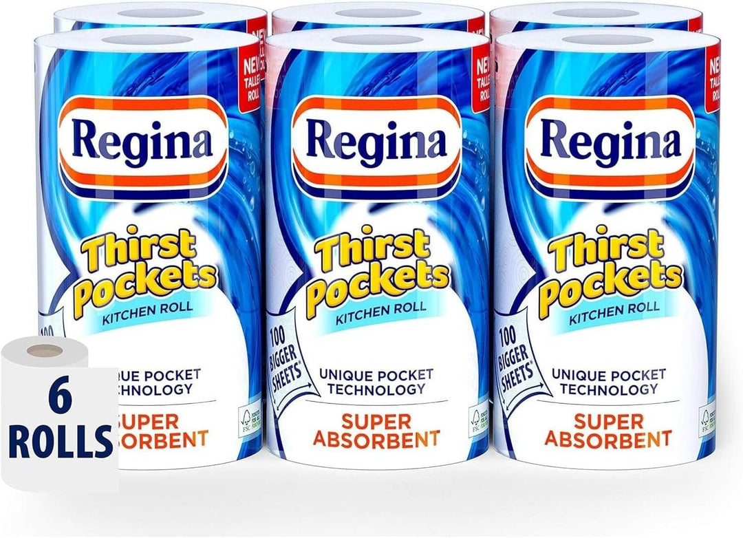 Regina - Thirst Pockets Kitchen Roll, 6 Rolls