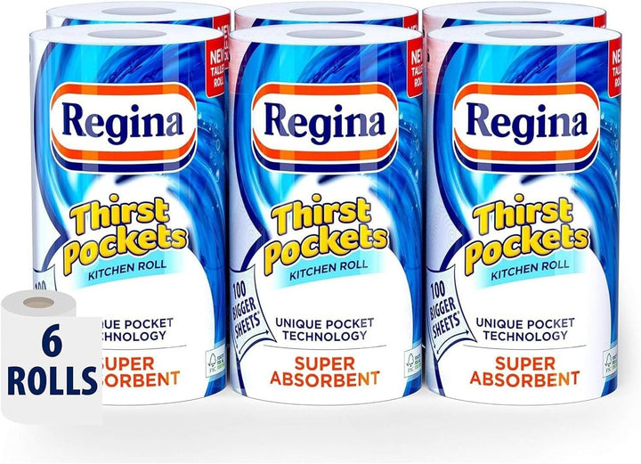 Regina - Thirst Pockets Kitchen Roll, 6 Rolls