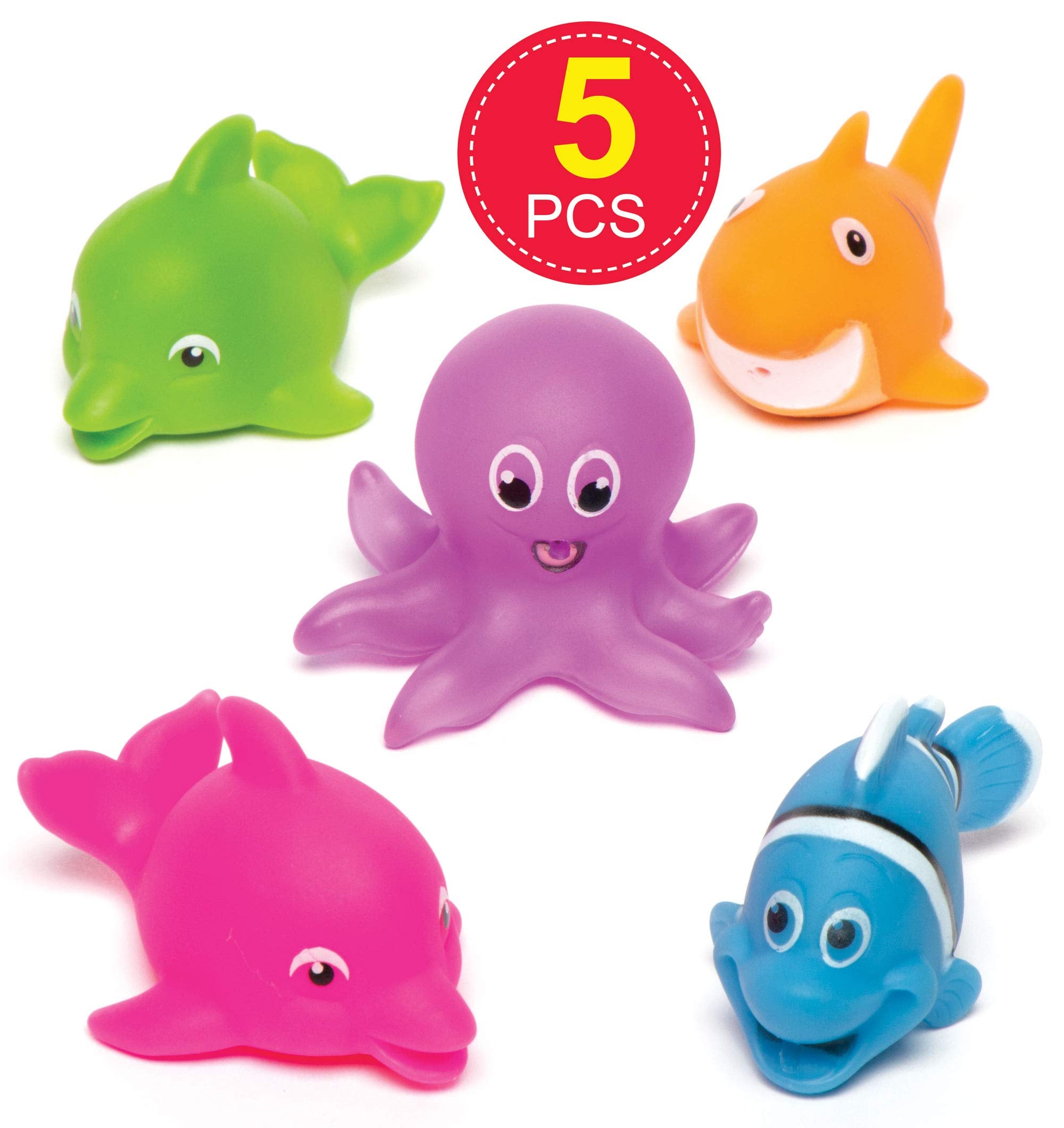 Baker Ross Sealife Squirters - Soft Rubber Bath Toys for Kids | Pack of 5 | Ages 3+ 2