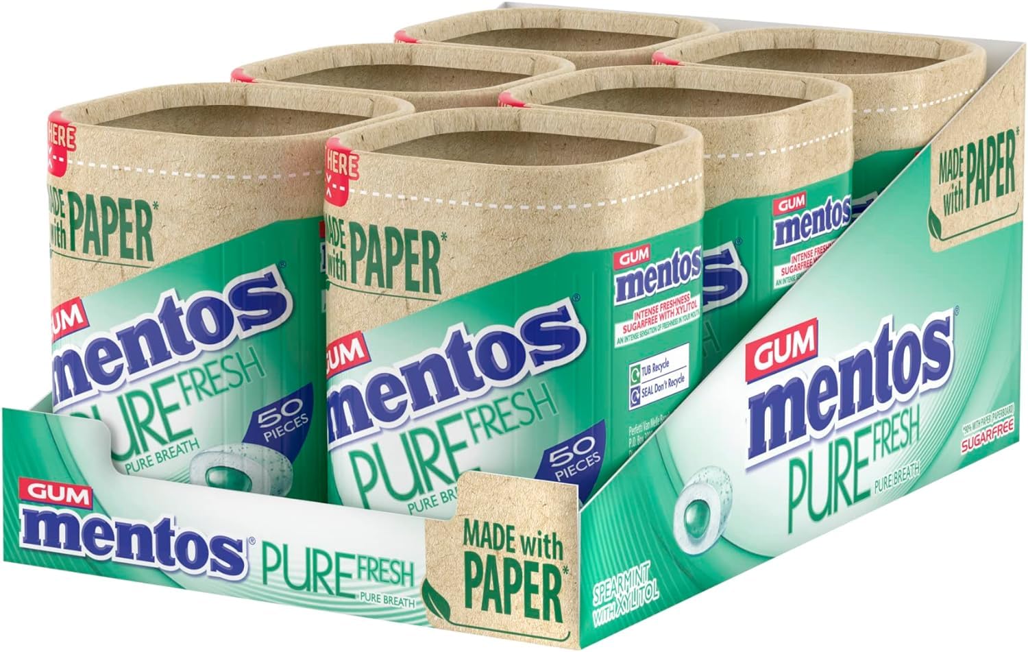 MENTOS PURE FRESH Sugar-Free Chewing Gum - Spearmint Liquid Filled | 6 Pack (730g Total) 1