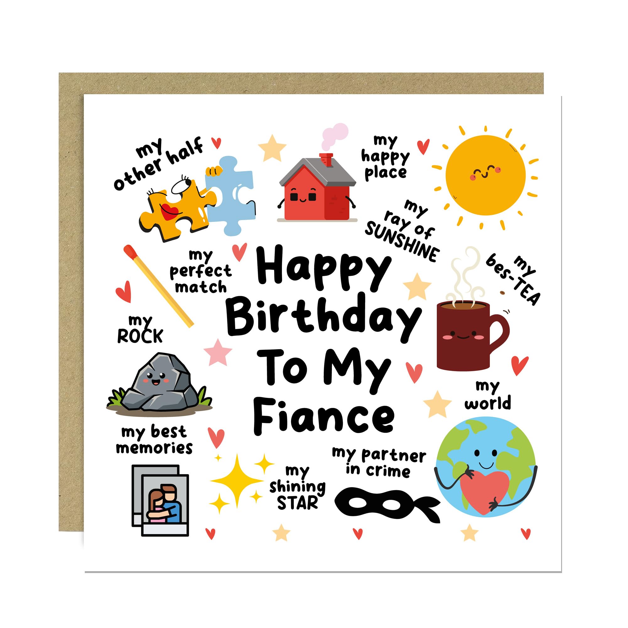 RED OCEAN Happy Birthday To My Fiance Card with Kraft Envelope | Handmade in England | 350gsm Matte Card