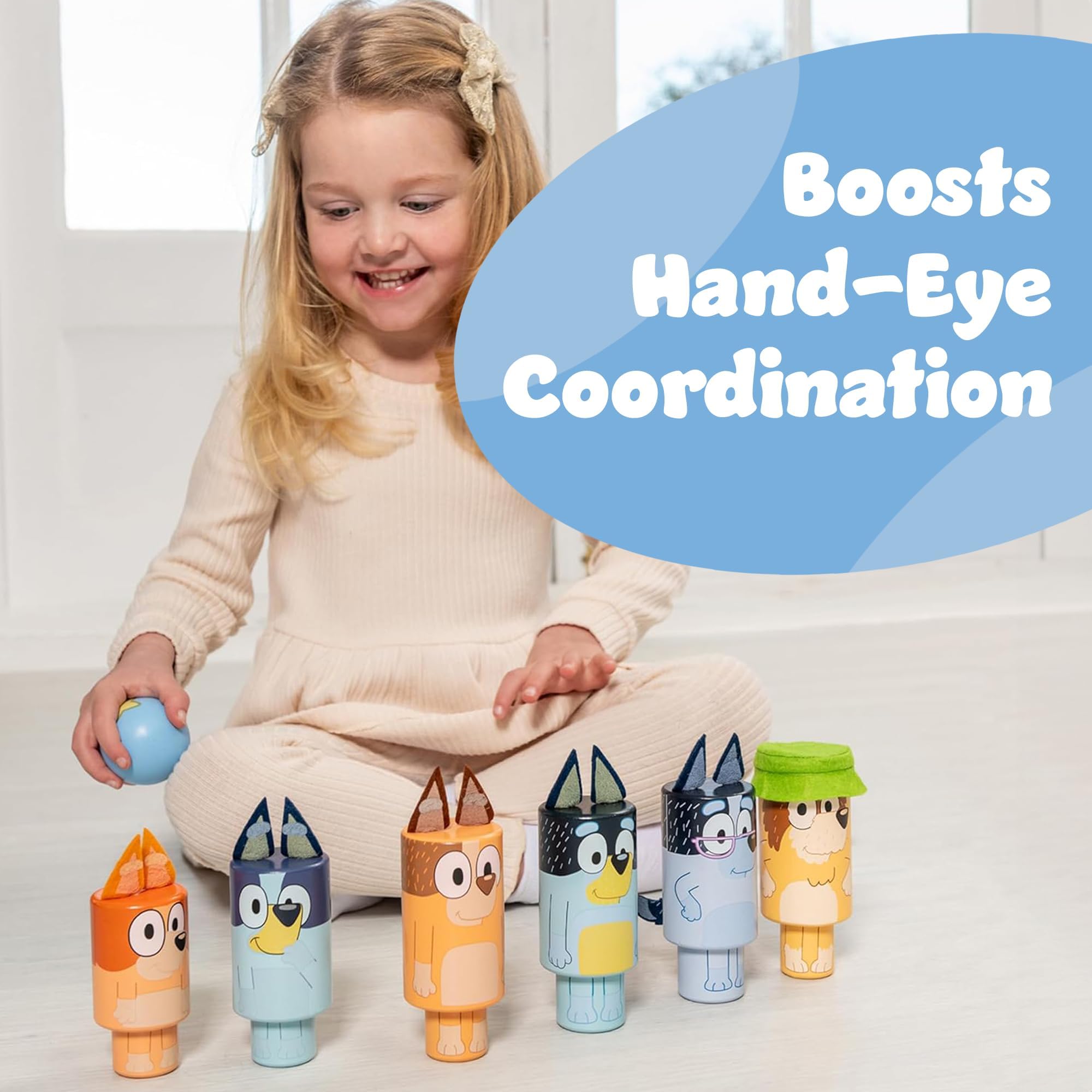 Bluey Wooden Character Skittles Set - Indoor/Outdoor Bowling Game | Ages 3+ 6