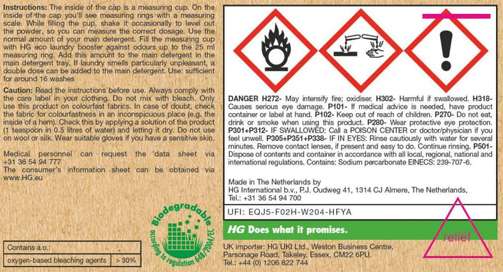HG - ECO Laundry Detergent Booster Against Odours, 500g Scent Enhancer for Fresh Laundry