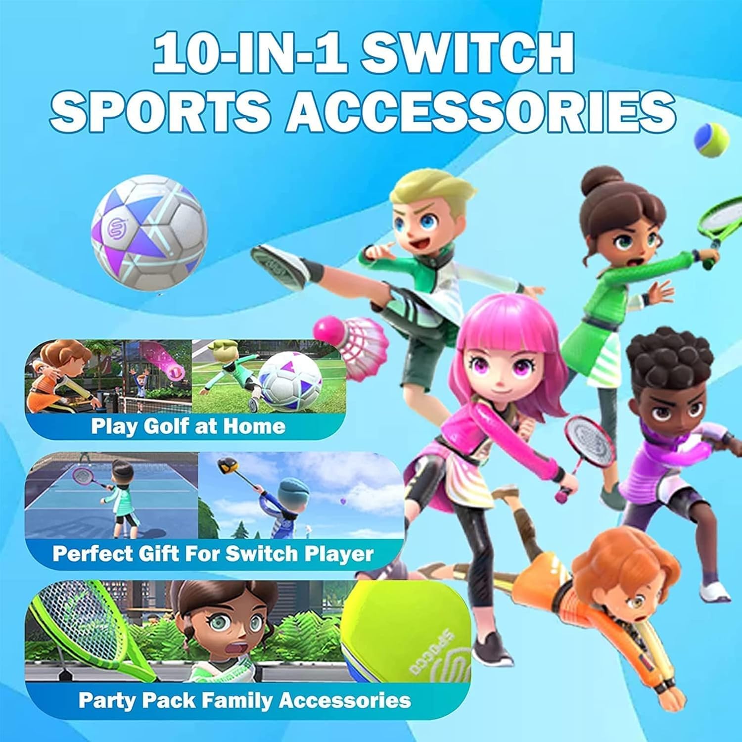 HLRAO 10 in 1 Nintendo Switch Sports Accessories Bundle for Switch & OLED Model 7