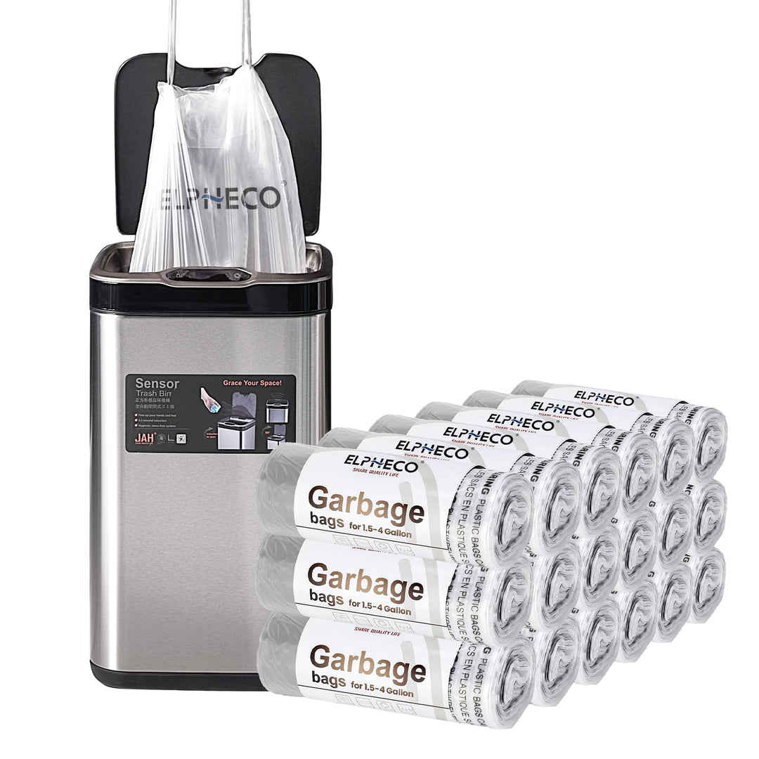 ELPHECO 180-Pack 15L Drawstring Bin Bags - Tear Resistant Trash Liners for Home, Bathroom, Kitchen & Office