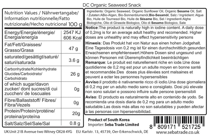 DAECHUN Organic Seaweed Snack, 20 Pack, USDA Certified, Roasted with Organic Olive Oil