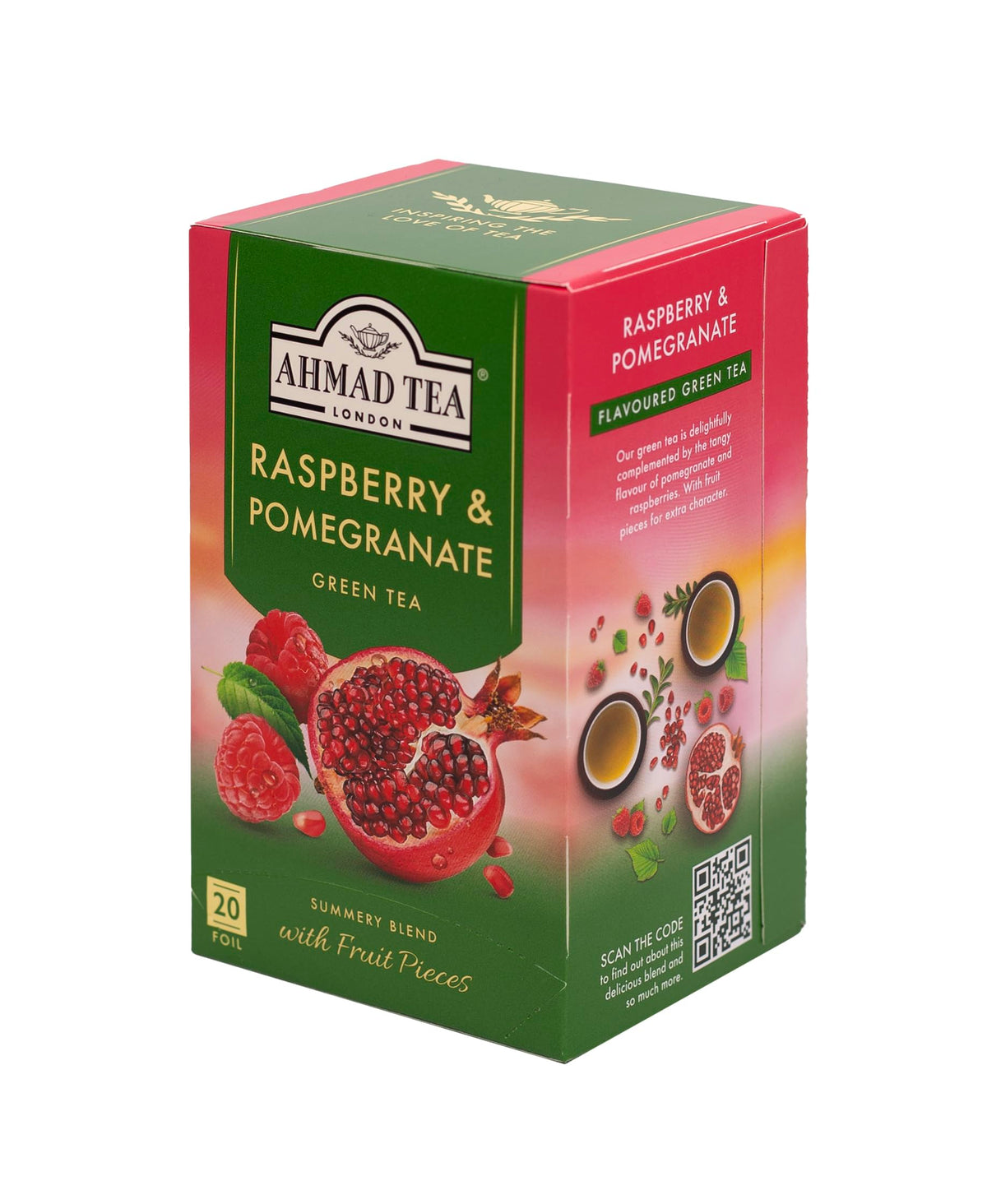 Ahmad Tea Raspberry & Pomegranate Green Tea - 20 Teabags, Pack of 5