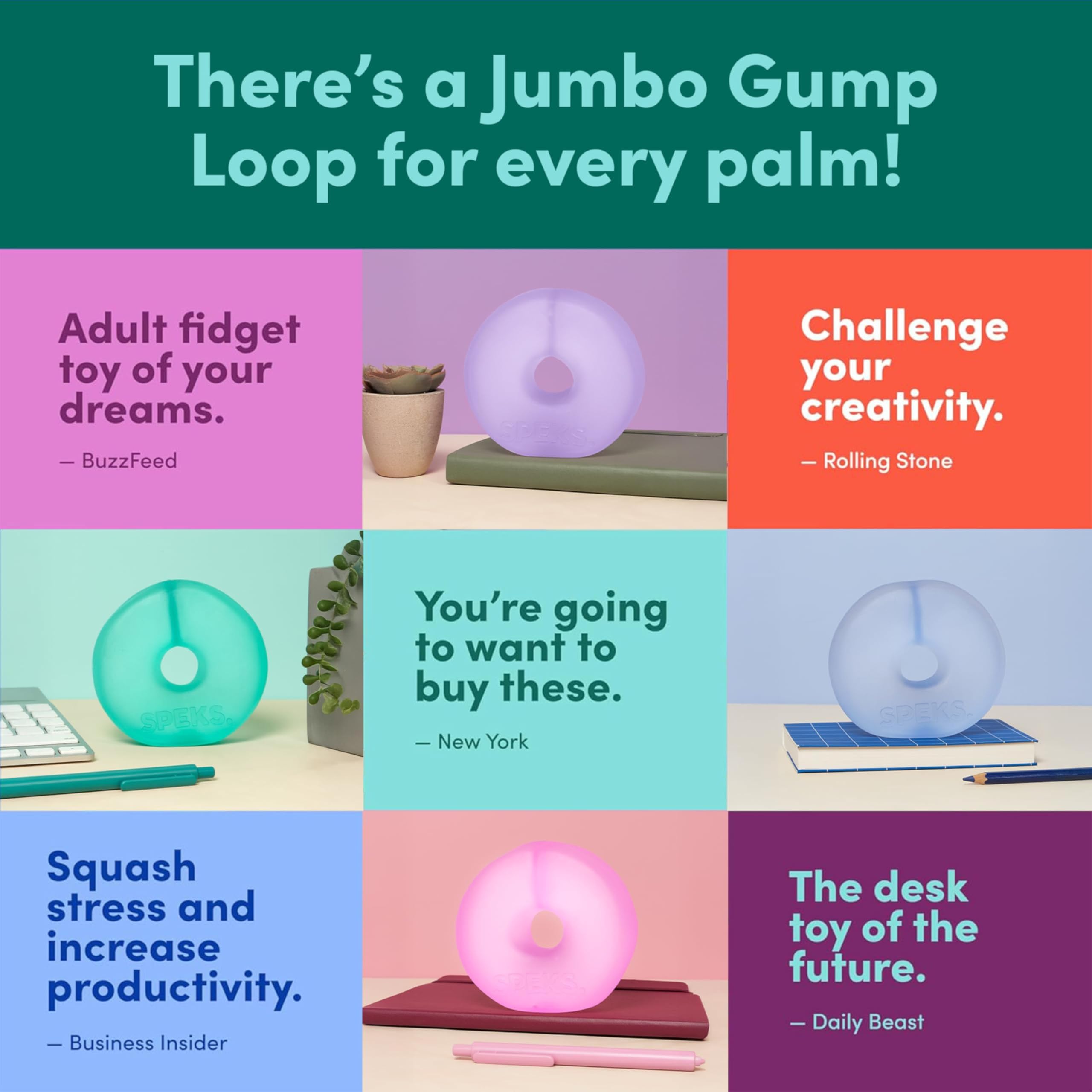 Speks Gump Jumbo Loop Gel-Filled Stress Ball - Ultra-Squishy Fidget Toy | Teal | Large 1 Loop 7