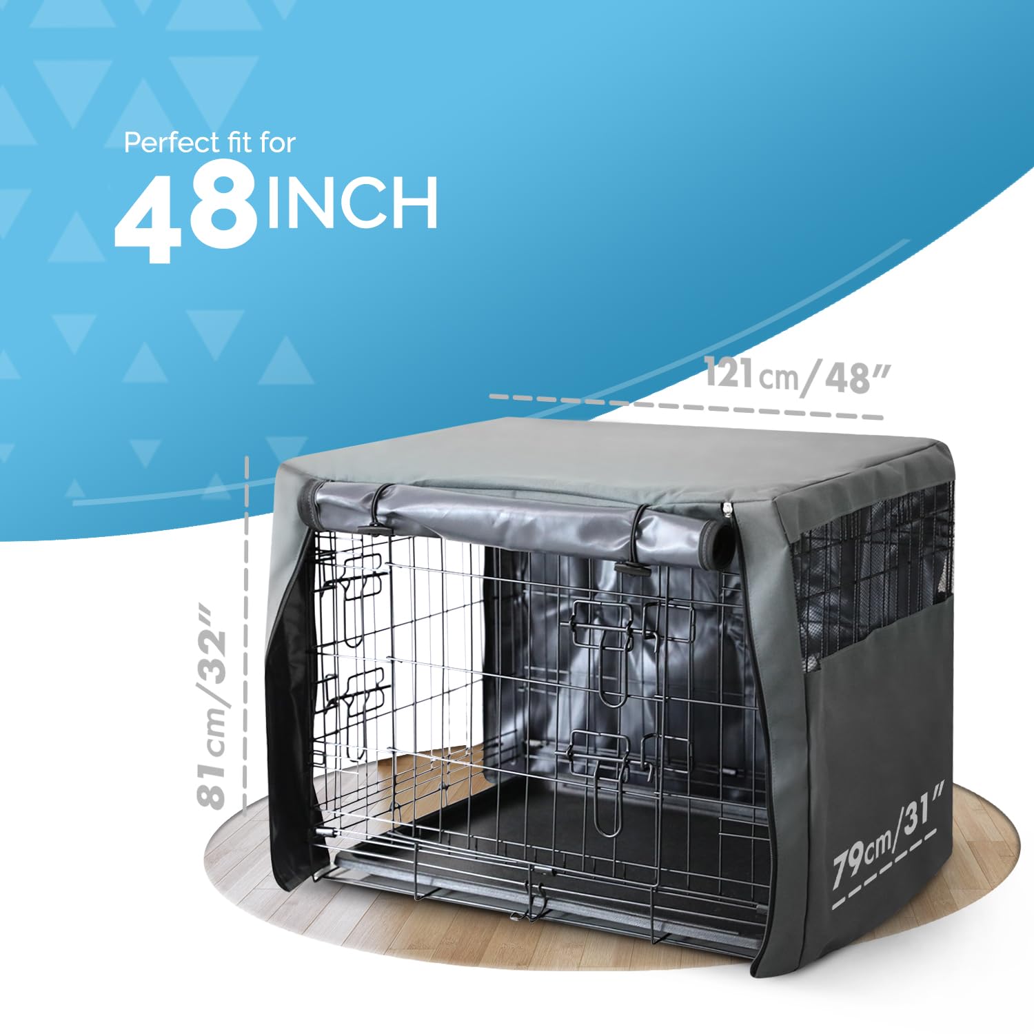 FurDreams Premium Crate Cover for 48 Inch Dog Crate - Durable Polyester with PVC Coating | Grey