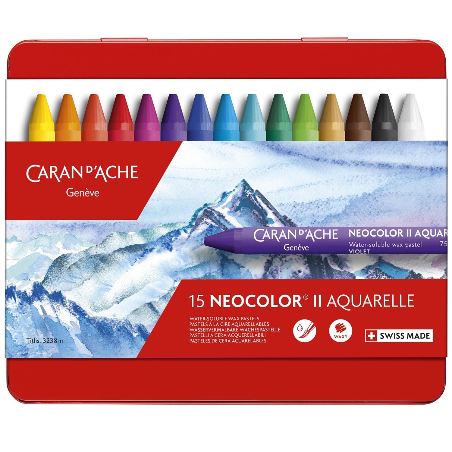 Caran d'Ache NeoColor II Water Soluble Wax Pastel Set - 15 Multi-Colours | High Pigment Concentration 1