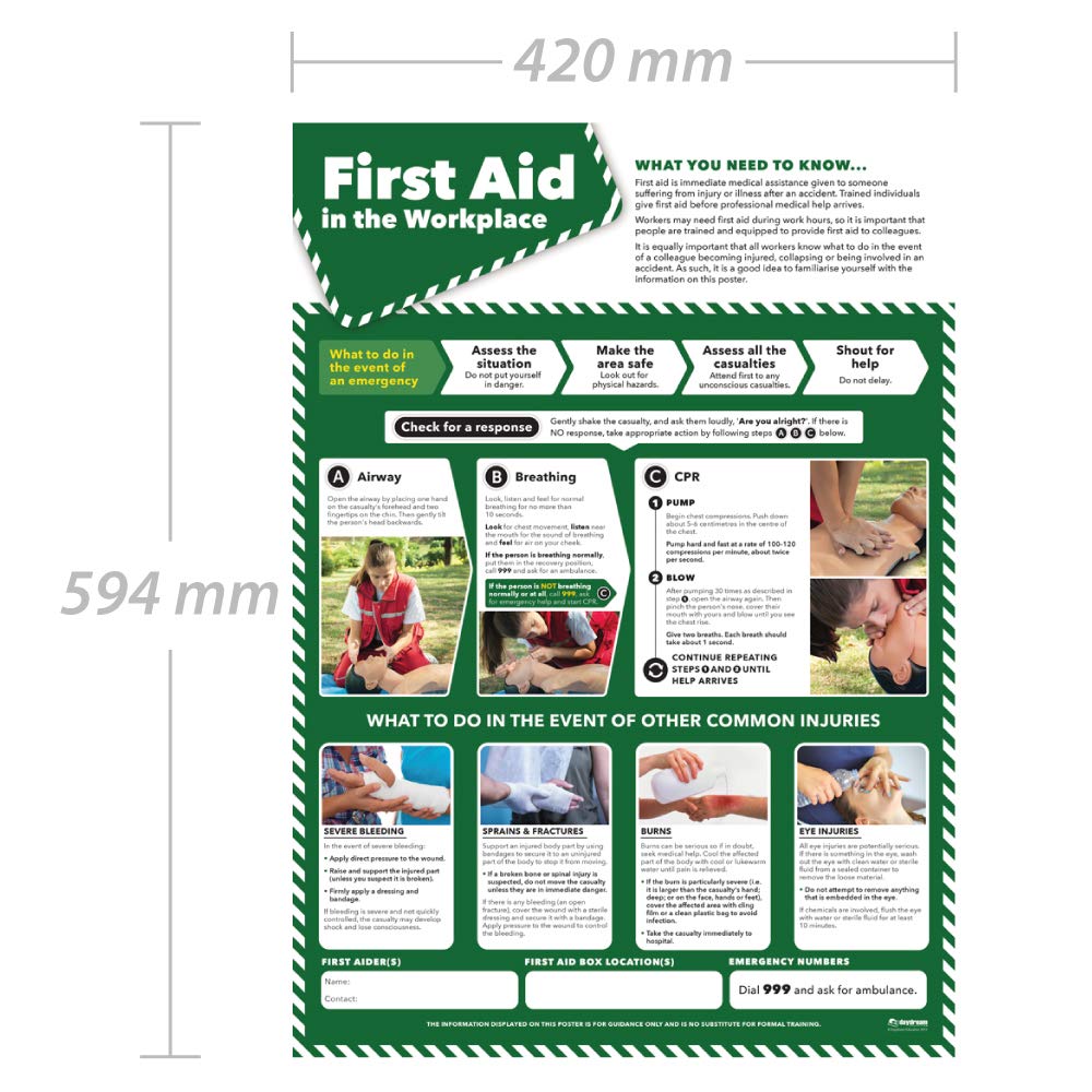 Daydream Education Workplace First Aid Poster - Large A2 Size | Laminated Gloss Paper 2