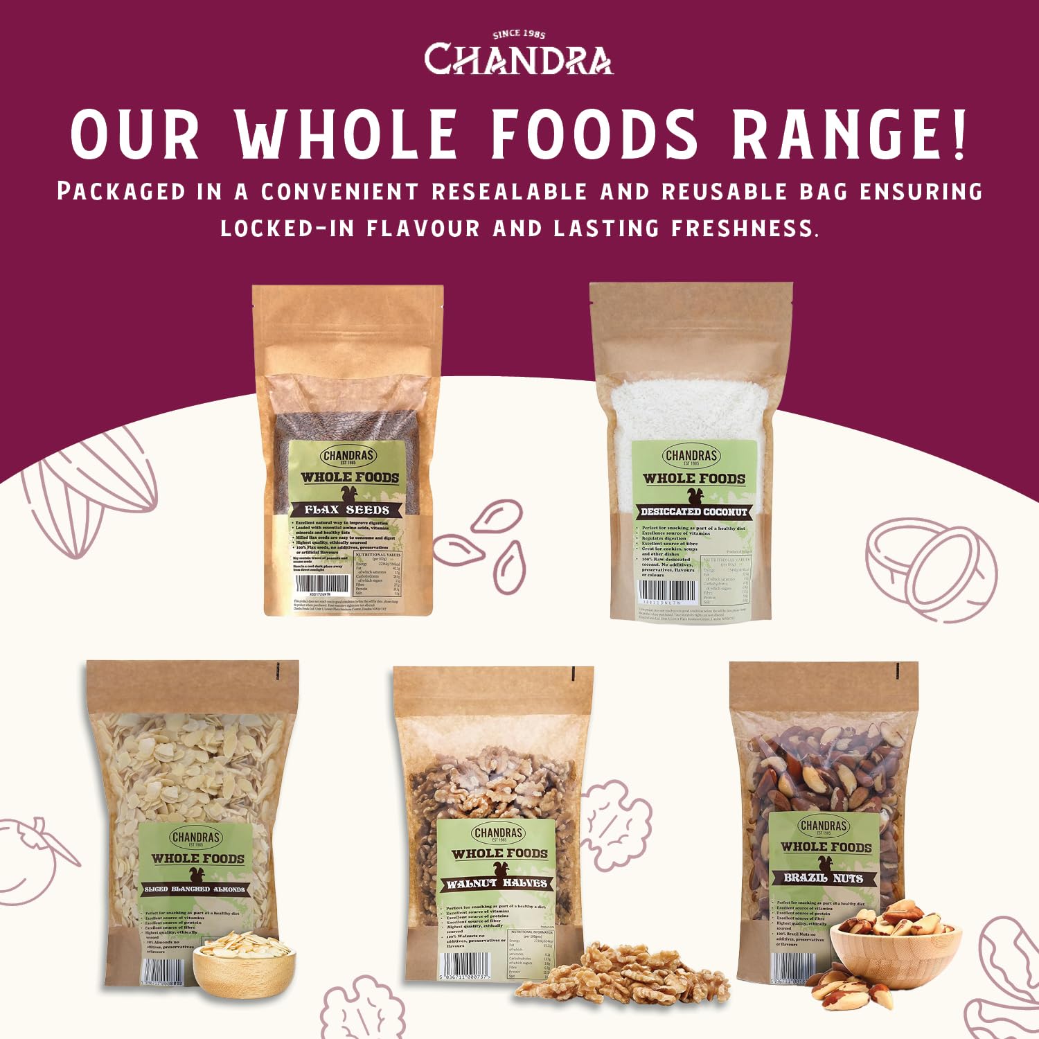 CHANDRA Whole Foods Raw Deshelled Whole Cashew Nuts - 1KG | Low-GI | Vegan & Gluten-Free 8