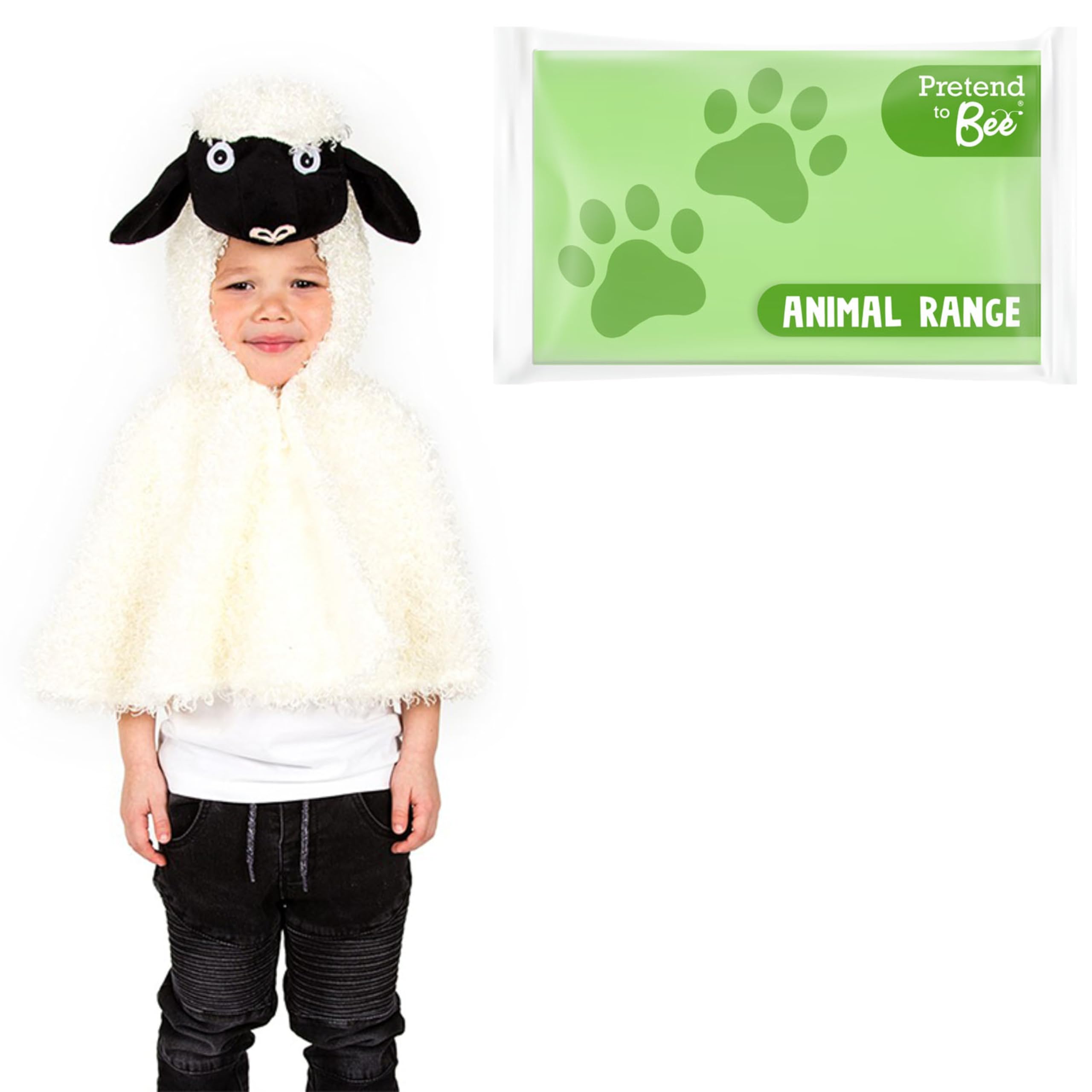 Sheep Cape Dress Up Costume - Soft Plush Hood with Velcro Fastening for Kids 3-7 Years 1