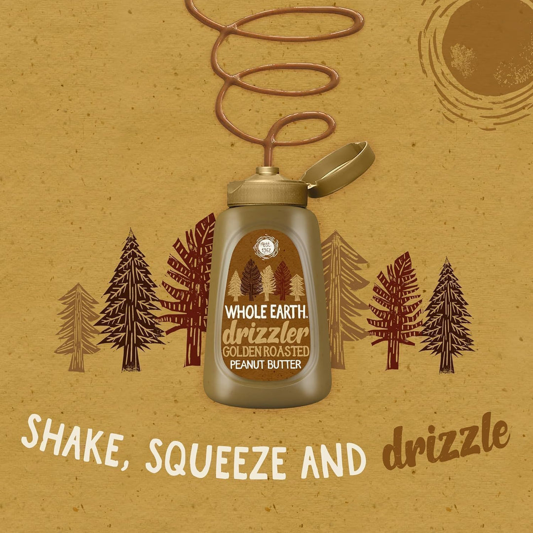 Whole Earth Drizzler Golden Roasted Super Smooth Peanut Butter - 6 x 320g Squeezy Bottles