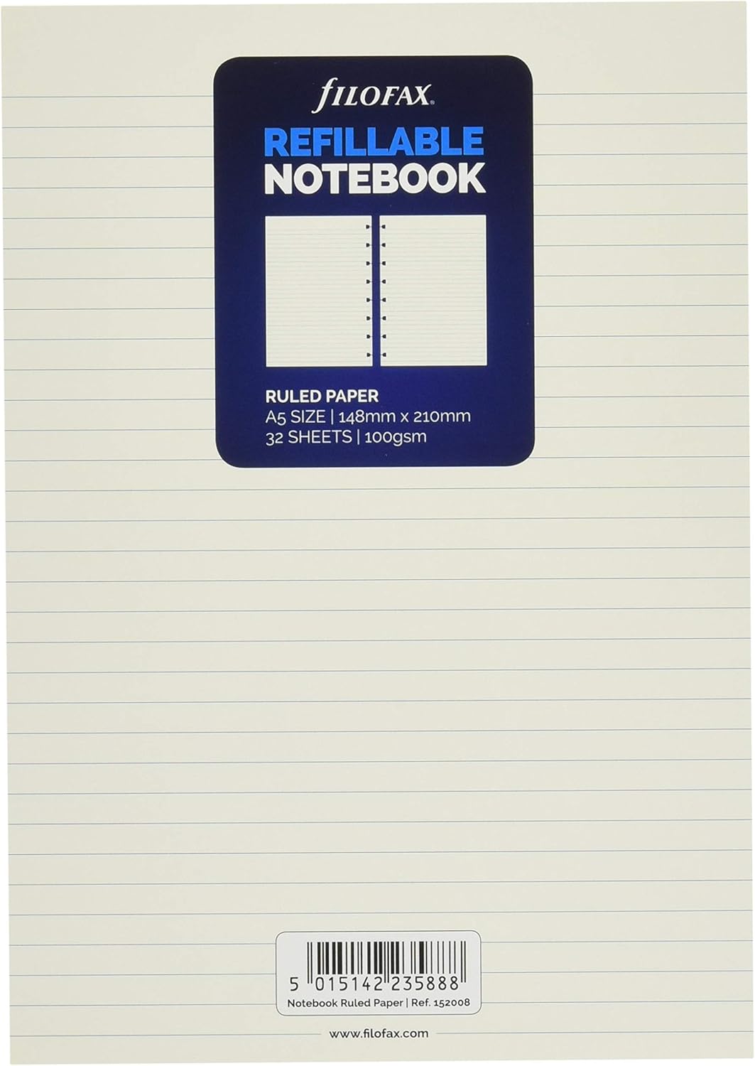 Filofax A5 Ruled Notes for Refillable Notebook - White, 152008