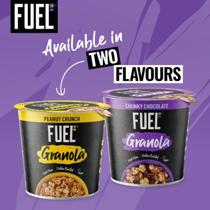 FUEL10K Chocolate Protein Granola Cereal Pot, 70g (Pack of 8) - Vegan-Friendly, High Protein Breakfast Snack
