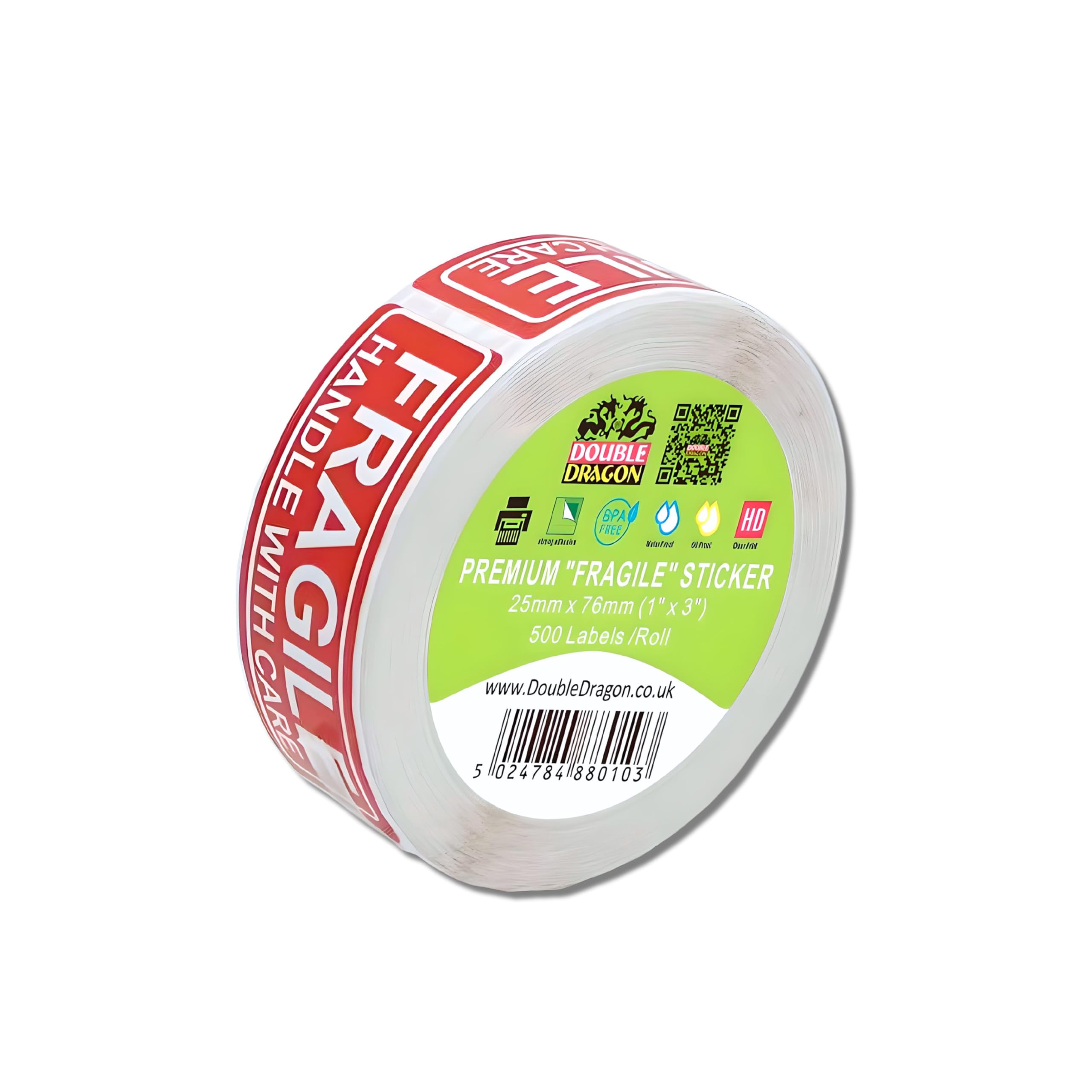 Double Dragon Fragile Stickers - 500 Pack, 1" x 3" Red Warning Labels | Strong Adhesive 1