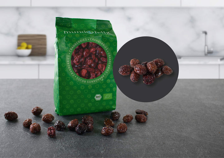 Mundo Feliz Organic Dried Cranberries 5 x 100g - Unsweetened, No Sulphur, with Apple Juice Concentrate