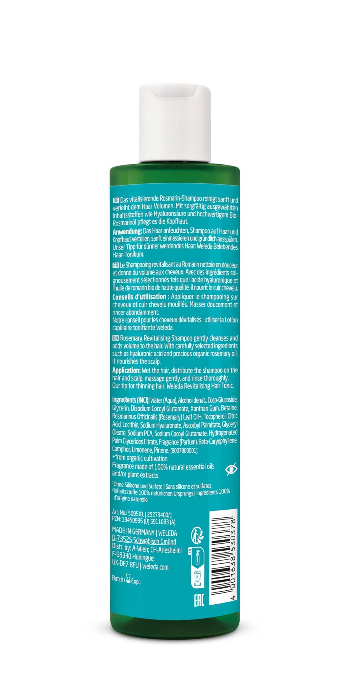 WELEDA Rosemary Revitalising Shampoo - Adds Volume, Nourishes Scalp, Silicone & Sulfate Free | 250 ml